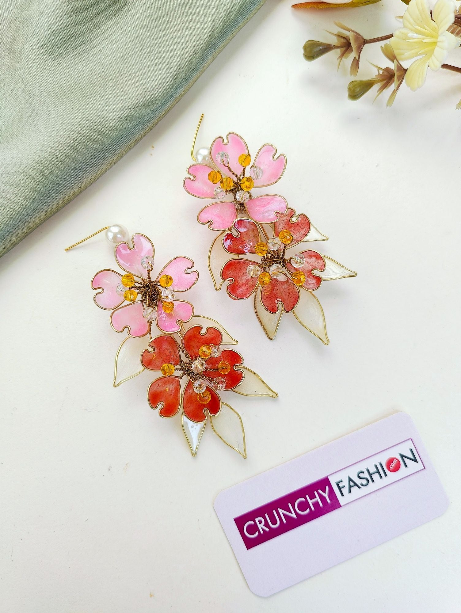 Carnival Blossom: Pink-Orange Floral Haldi-Mehndi Bridal Jewellery Set