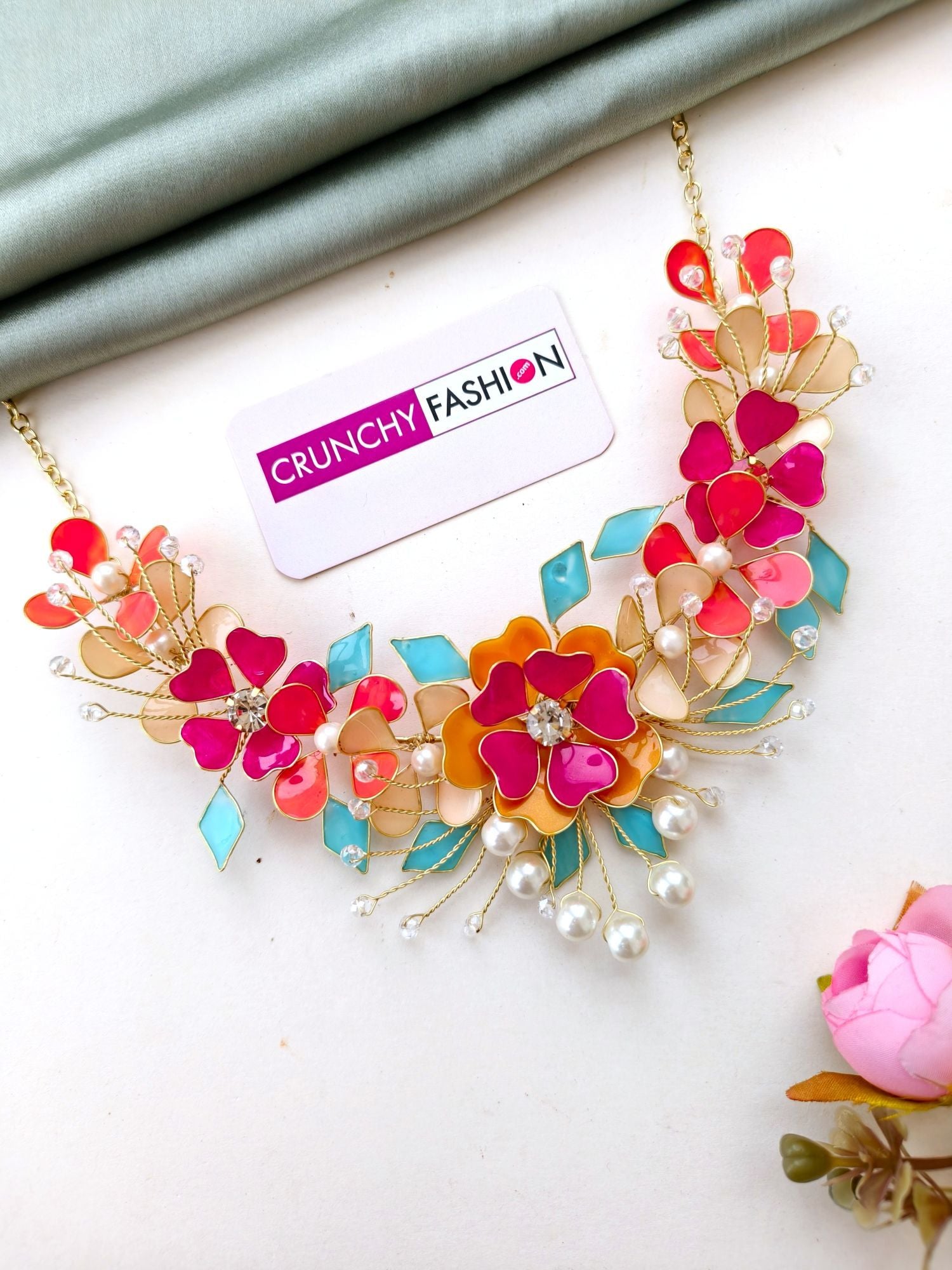 Handcrafted Resin Carnival Floral Bridal Jewellery Set in Multicolor for Haldi-Mehndi Celebration