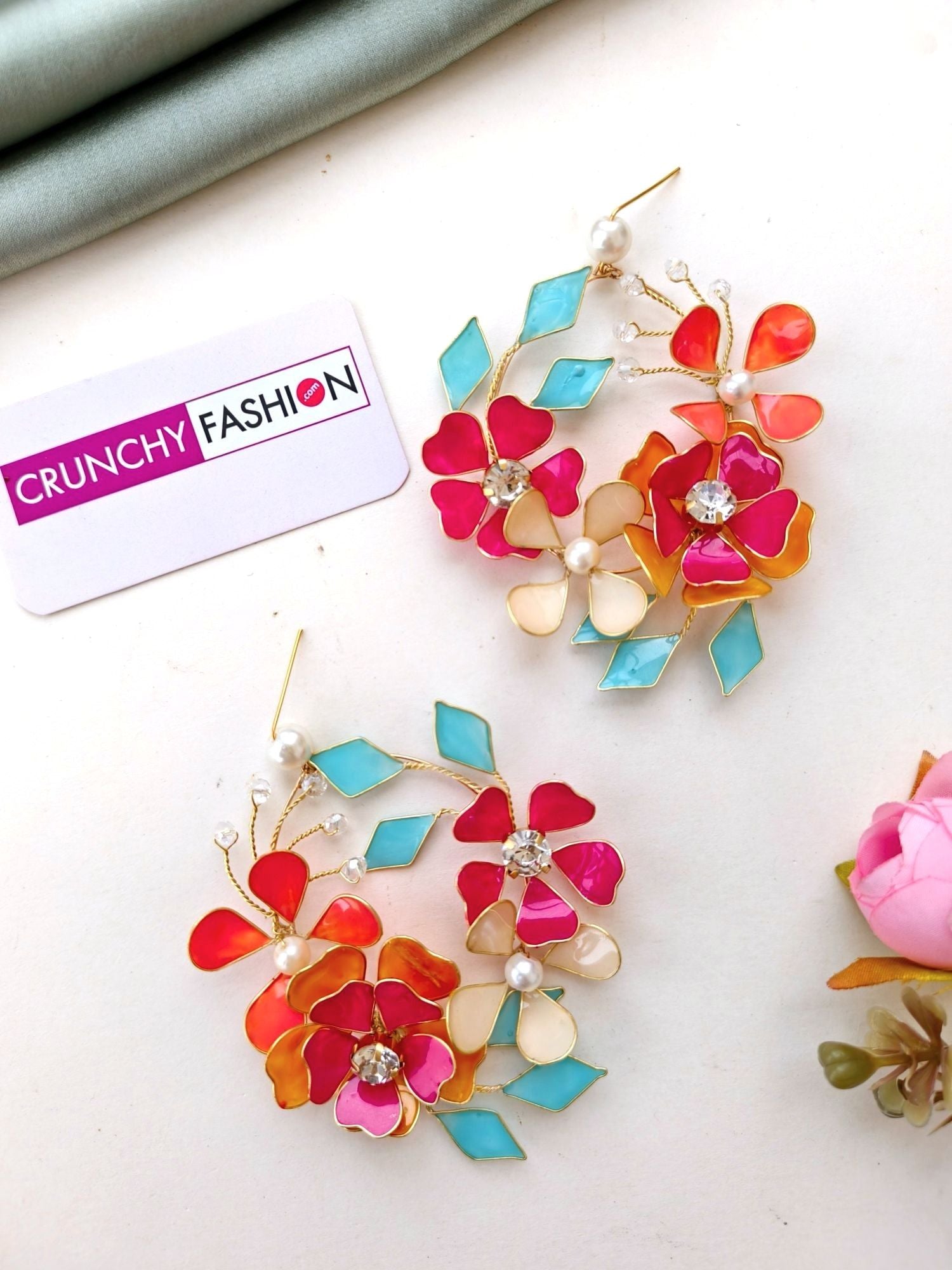 Handcrafted Resin Carnival Floral Bridal Jewellery Set in Multicolor for Haldi-Mehndi Celebration