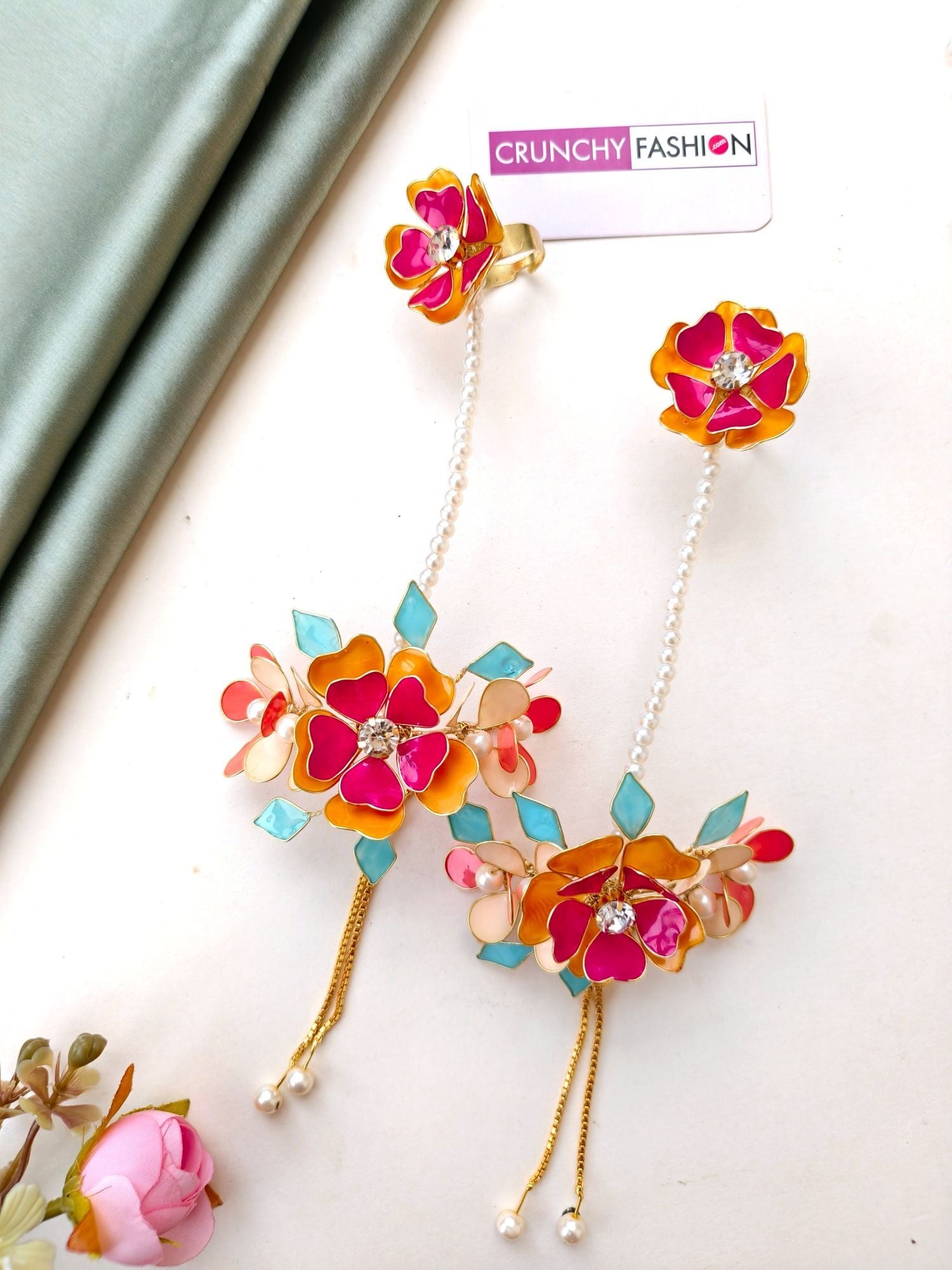 Handcrafted Resin Carnival Floral Bridal Jewellery Set in Multicolor for Haldi-Mehndi Celebration