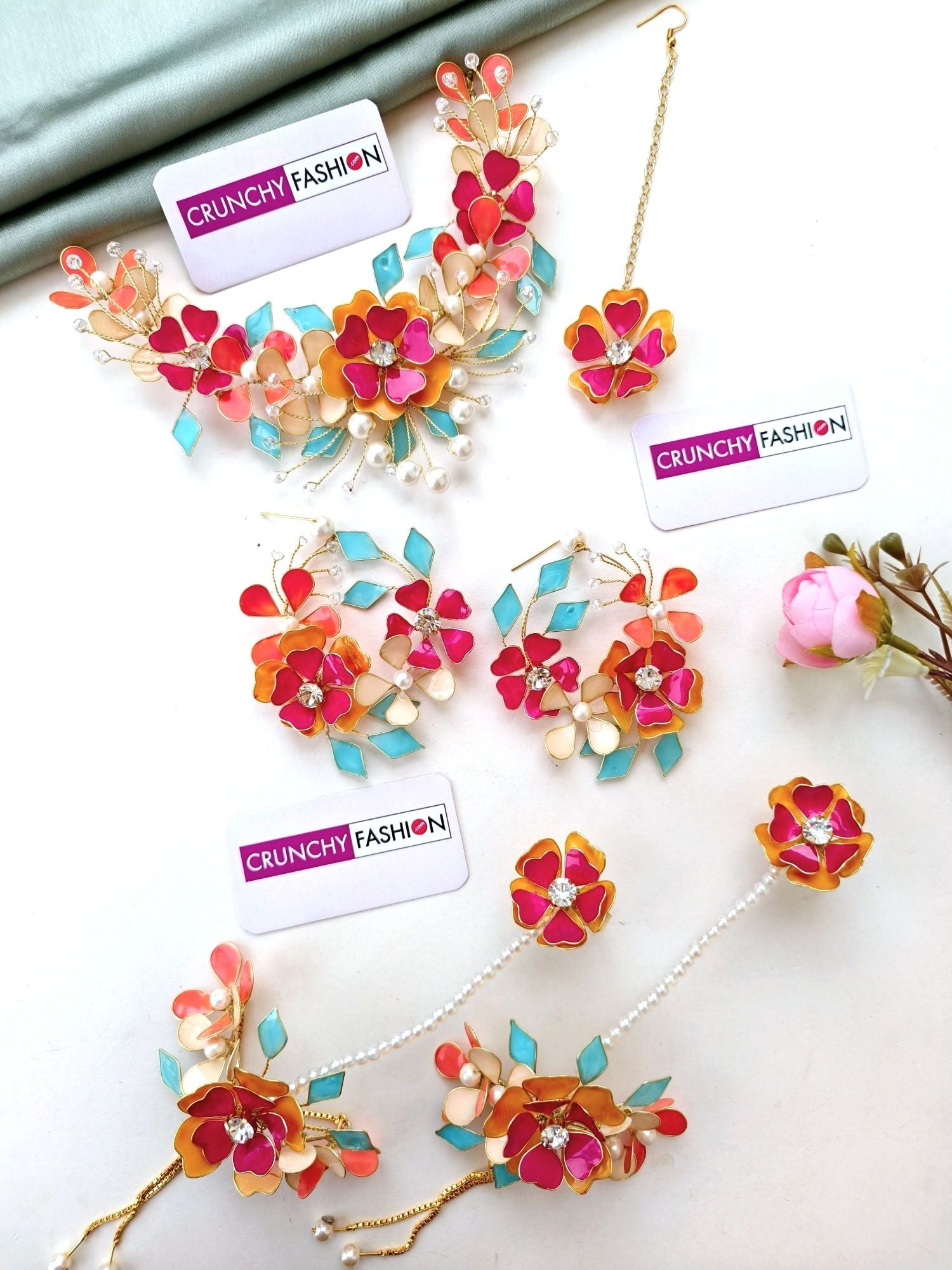Handcrafted Resin Carnival Floral Bridal Jewellery Set in Multicolor for Haldi-Mehndi Celebration