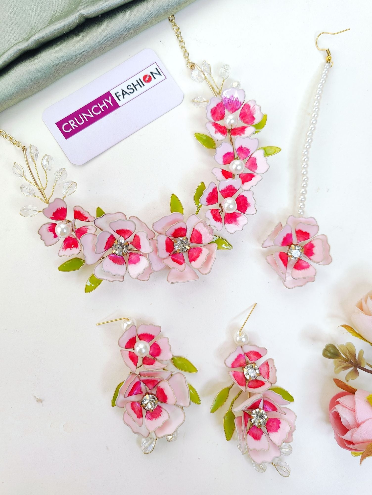 Handmade Pink Floral Resin Art Bridal Set for Haldi and Mehndi