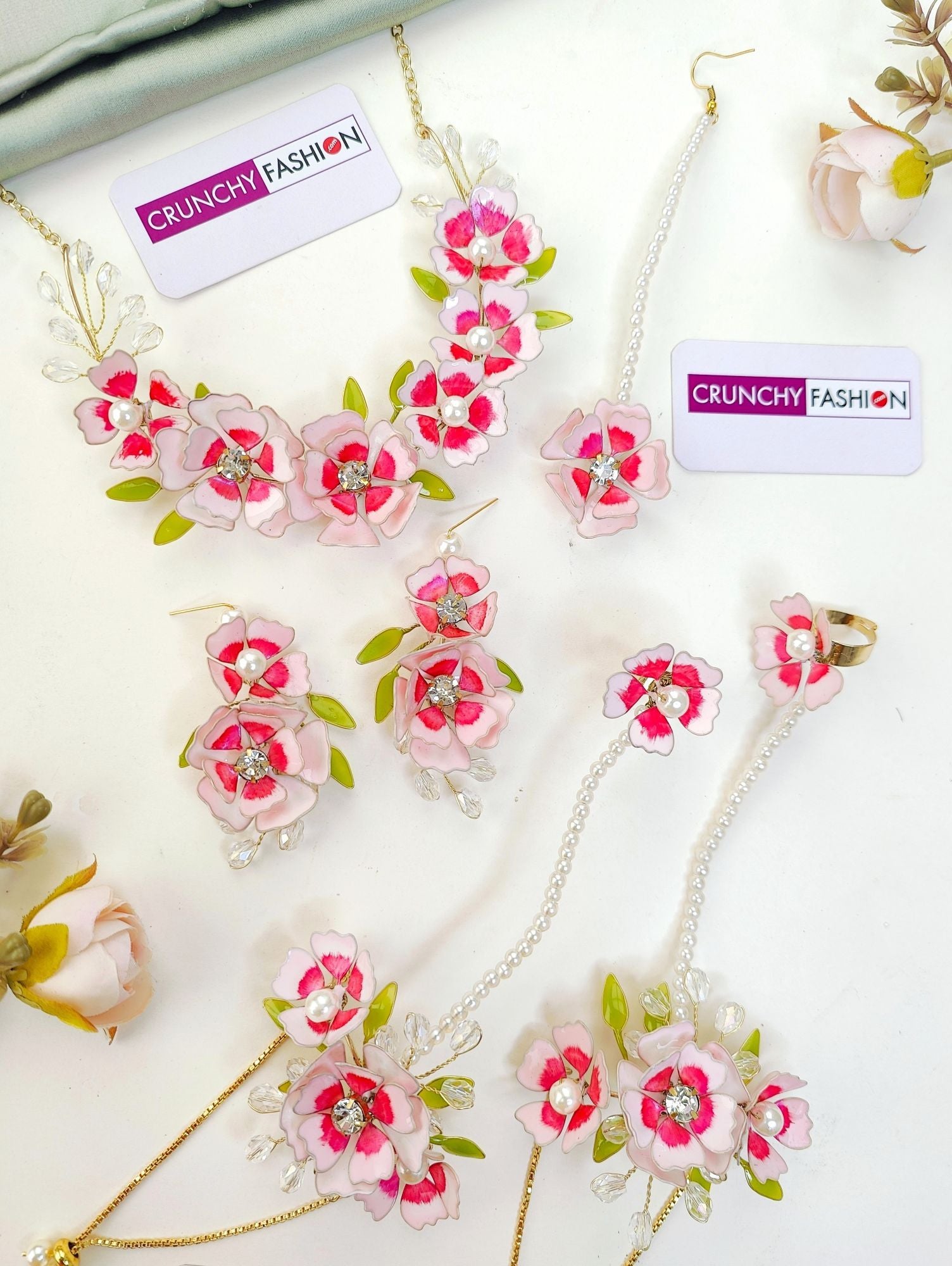 Handmade Pink Floral Resin Art Bridal Set for Haldi and Mehndi