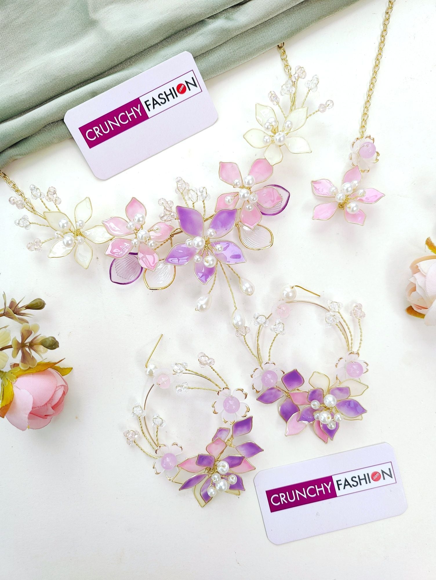 Bridal Blossom: Lavender-Pink Resin Carnival Jewellery Set for Haldi-Mehndi