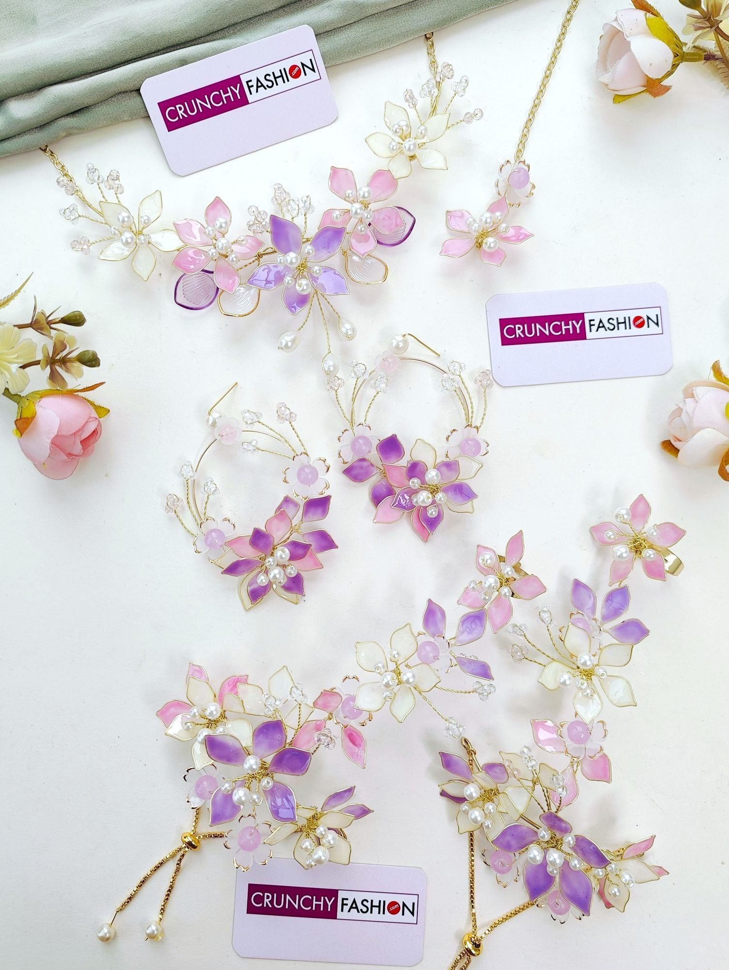 Bridal Blossom: Lavender-Pink Resin Carnival Jewellery Set for Haldi-Mehndi