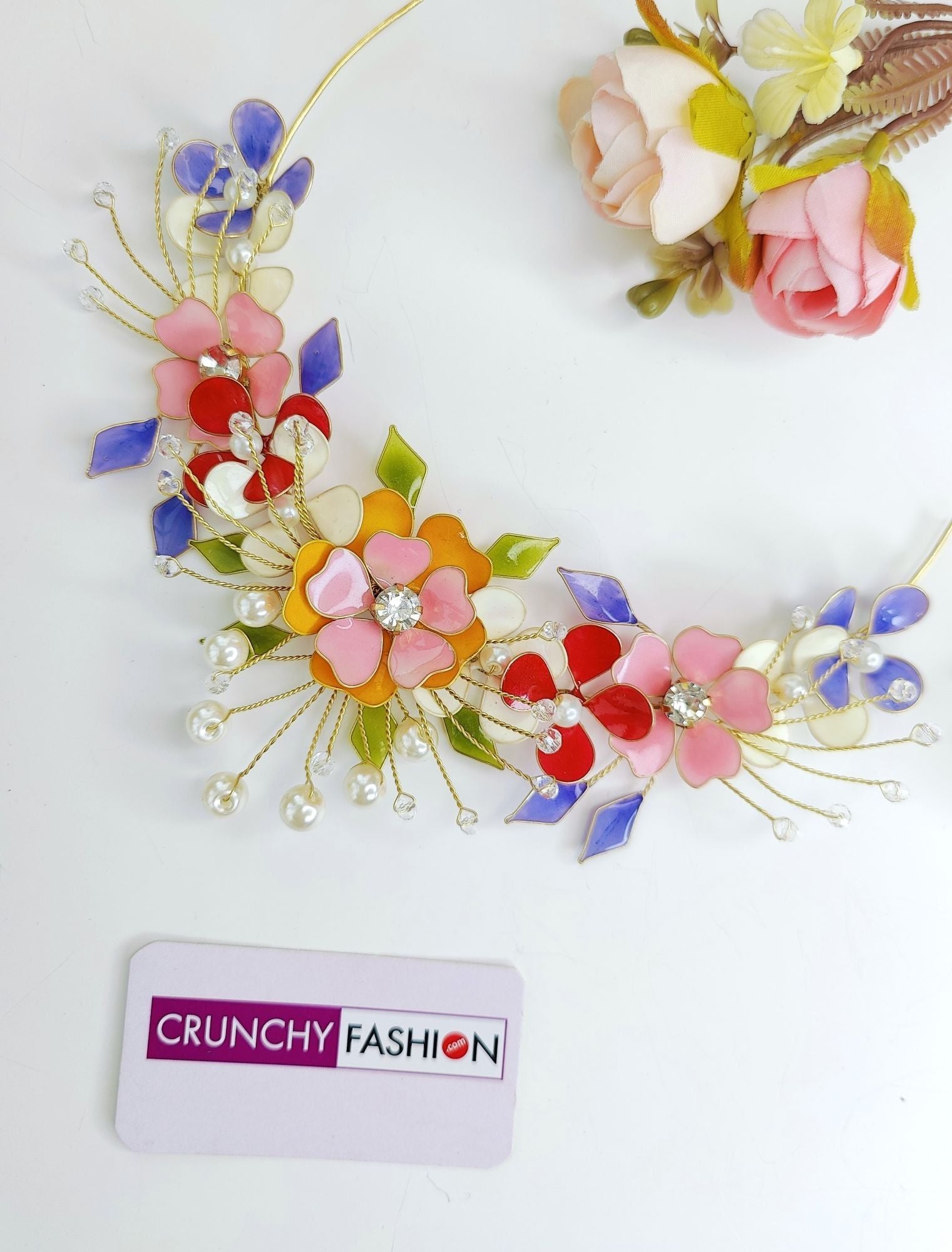 Carnival of Blooms: Handmade Resin Floral Jewellery Set in Multicolor for Haldi-Mehndi Brides