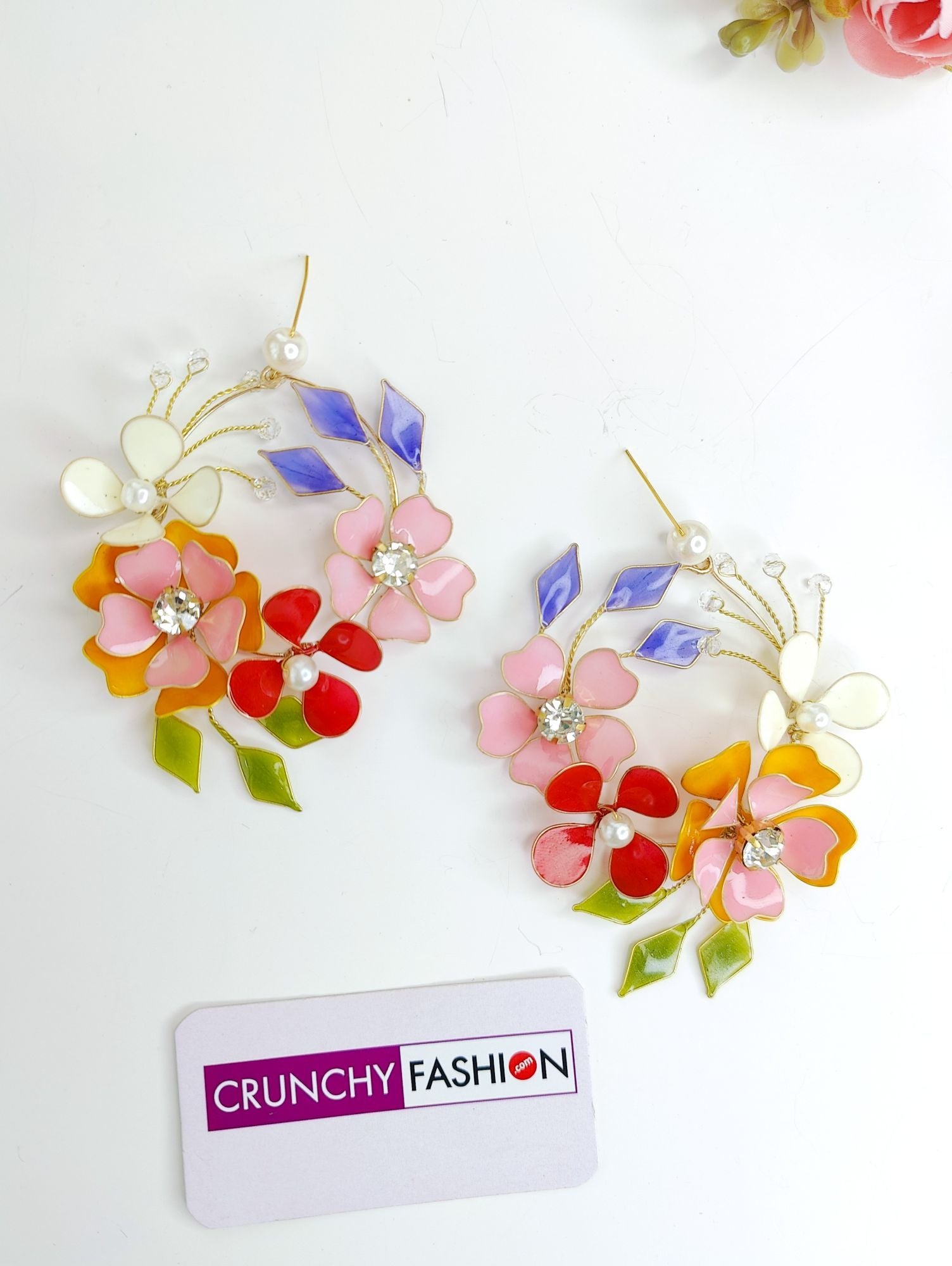 Carnival of Blooms: Handmade Resin Floral Jewellery Set in Multicolor for Haldi-Mehndi Brides