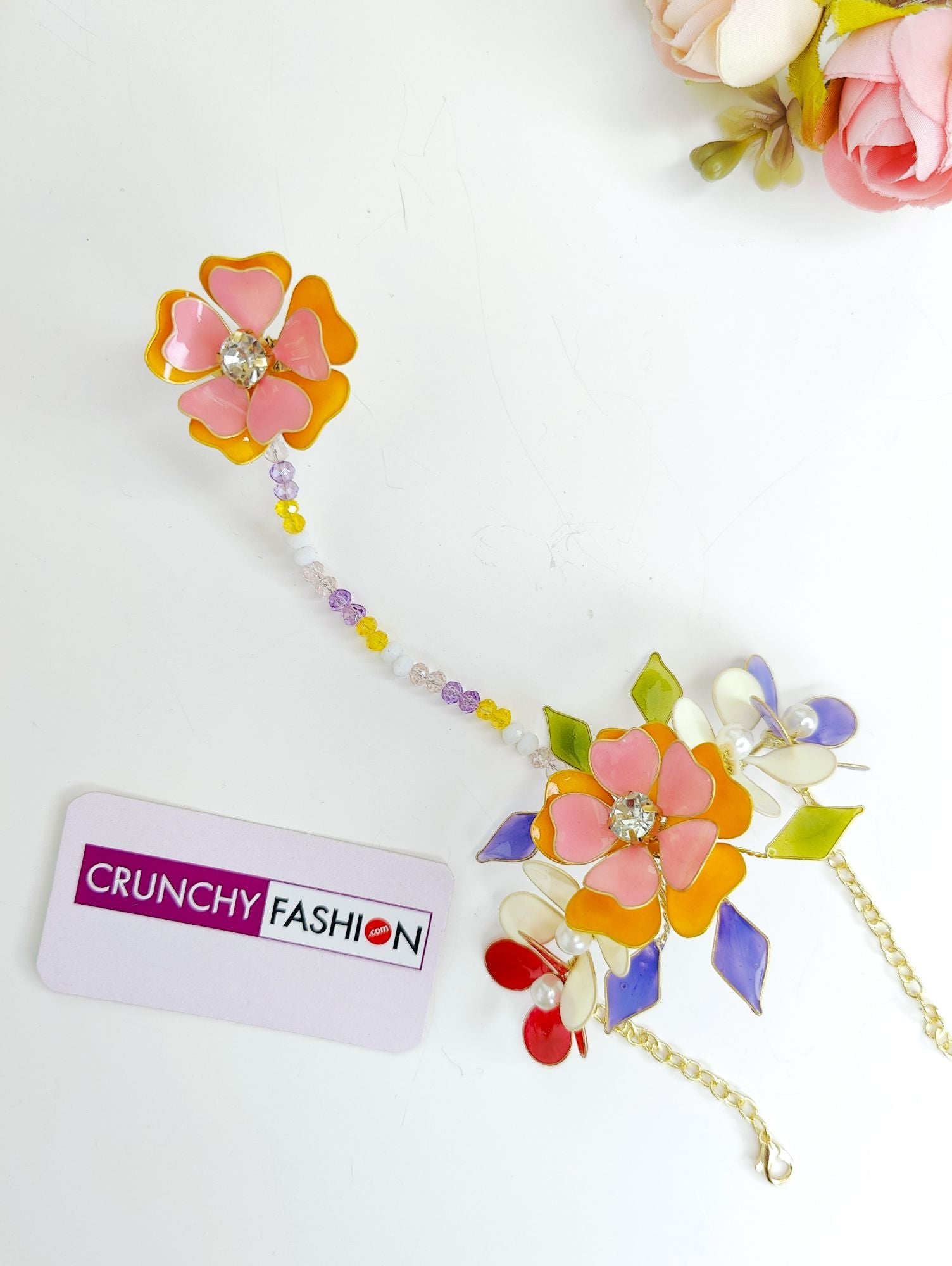 Carnival of Blooms: Handmade Resin Floral Jewellery Set in Multicolor for Haldi-Mehndi Brides