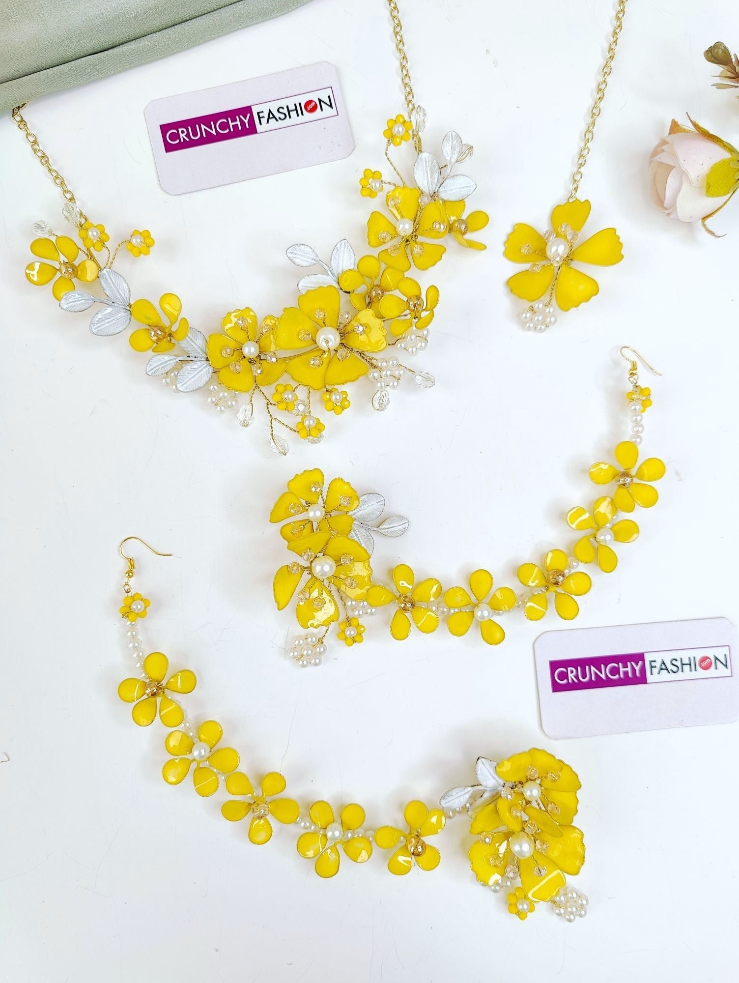 Yellow-White Floral Haldi Bridal Jewellery Set
