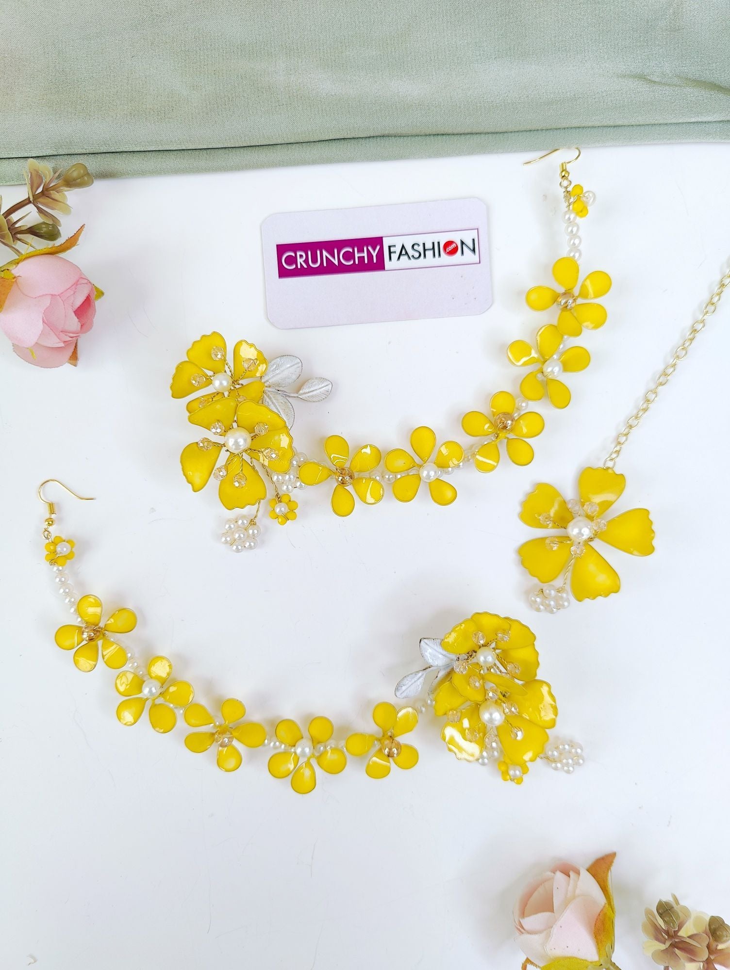 Yellow-White Floral Haldi Bridal Jewellery Set