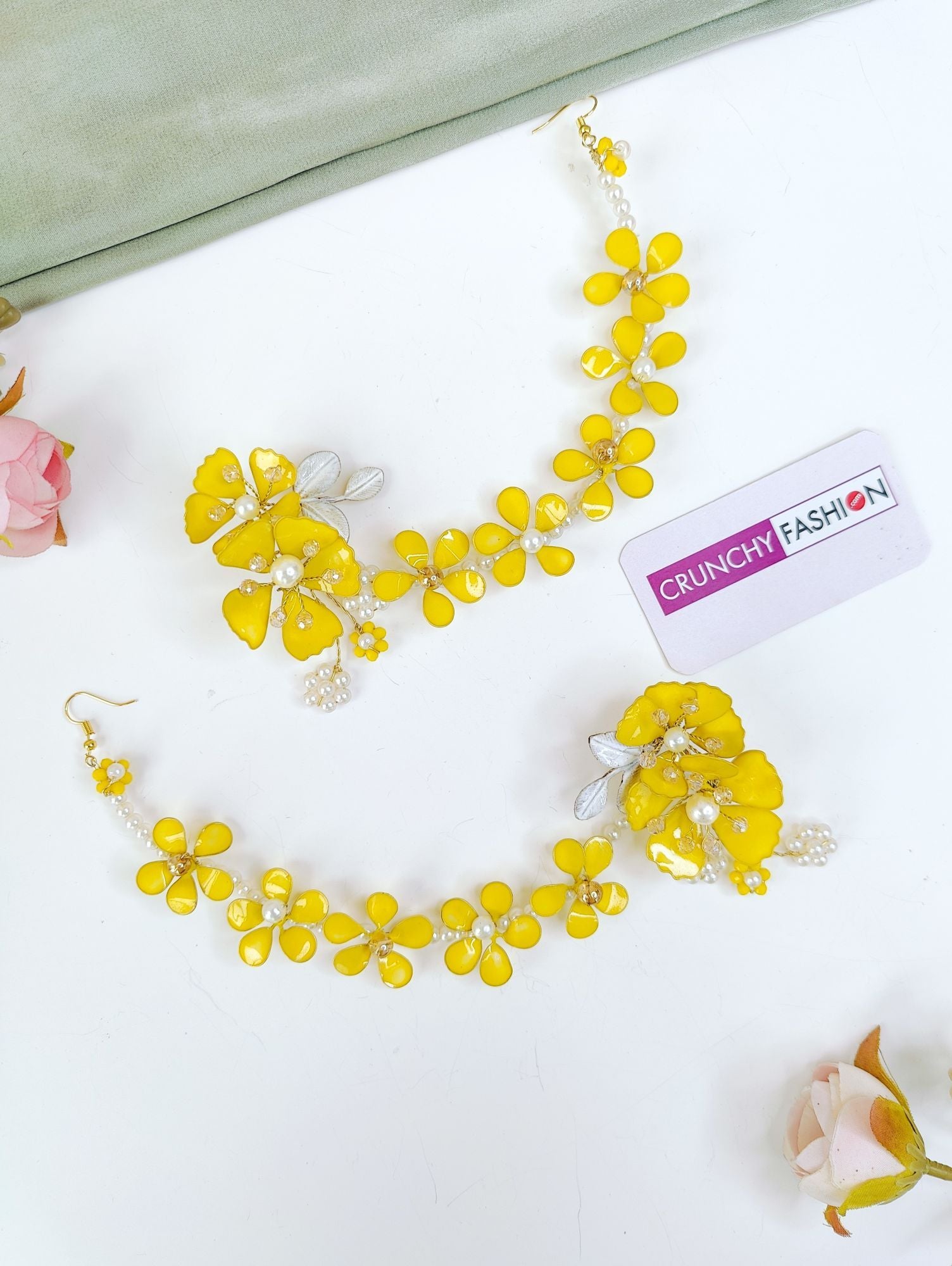 Yellow-White Floral Haldi Bridal Jewellery Set