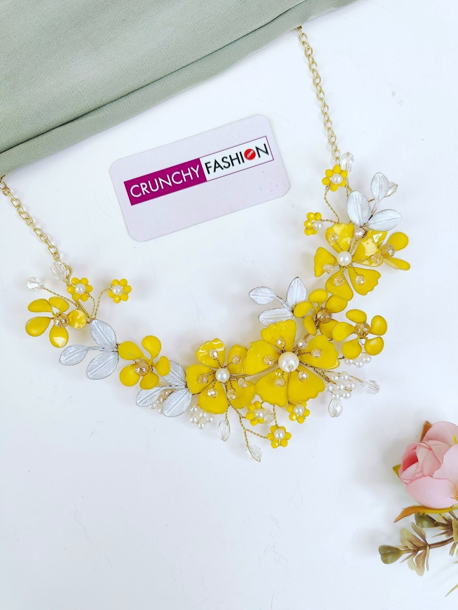 Yellow-White Floral Haldi Bridal Jewellery Set