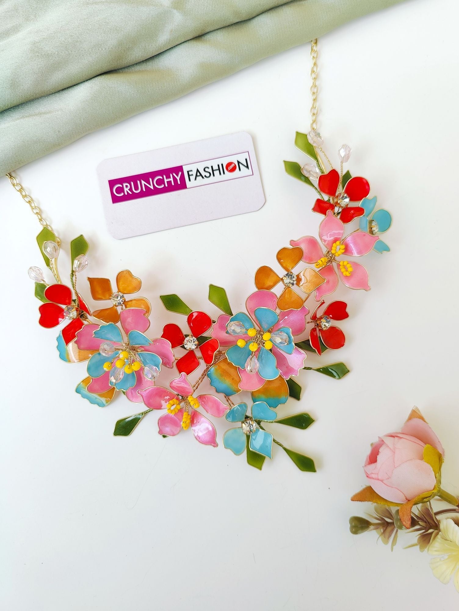 Pink sky blue floral haldi bridal jewellery set for women 2026