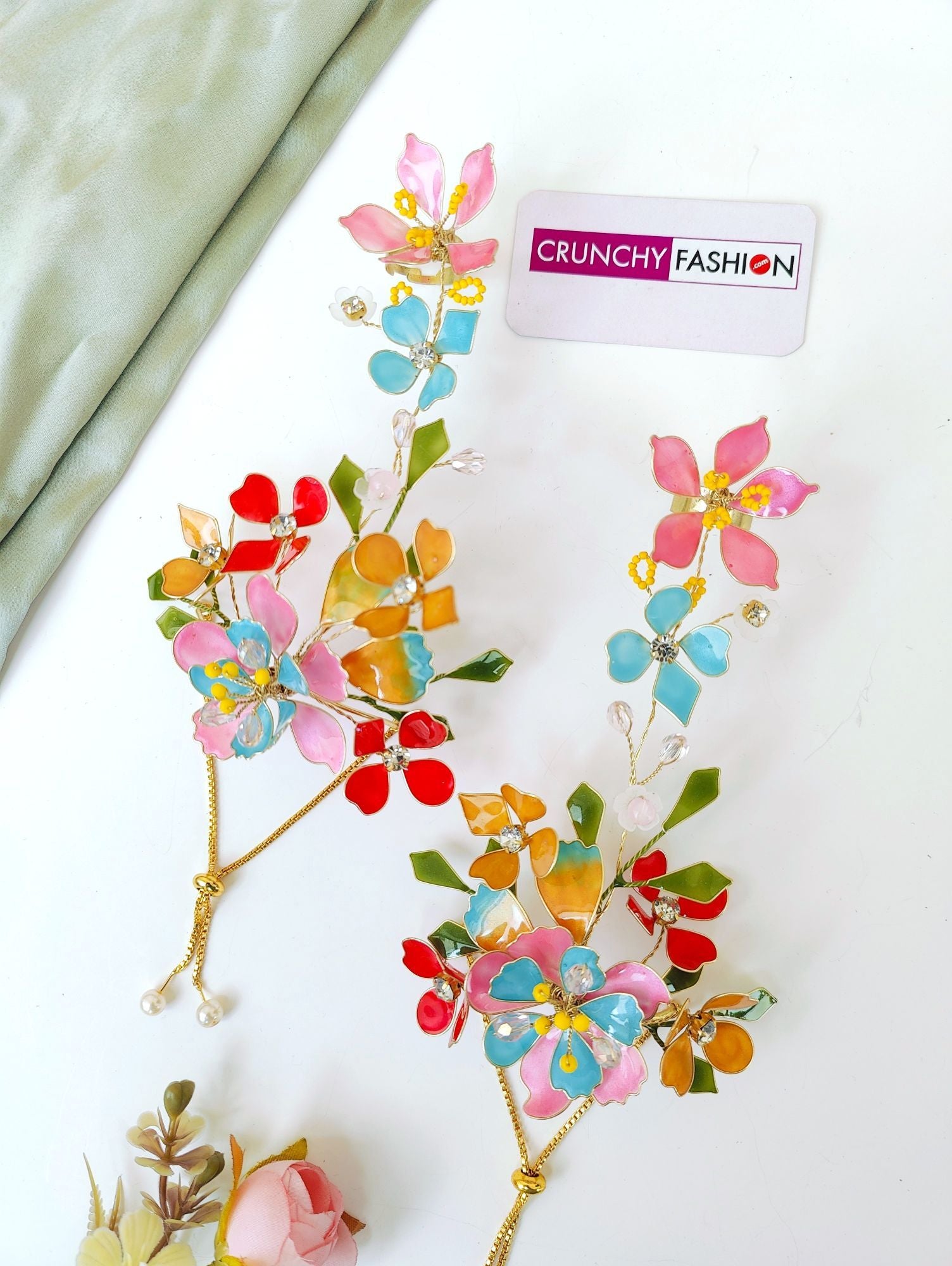 Pink sky blue floral haldi bridal jewellery set for women 2026