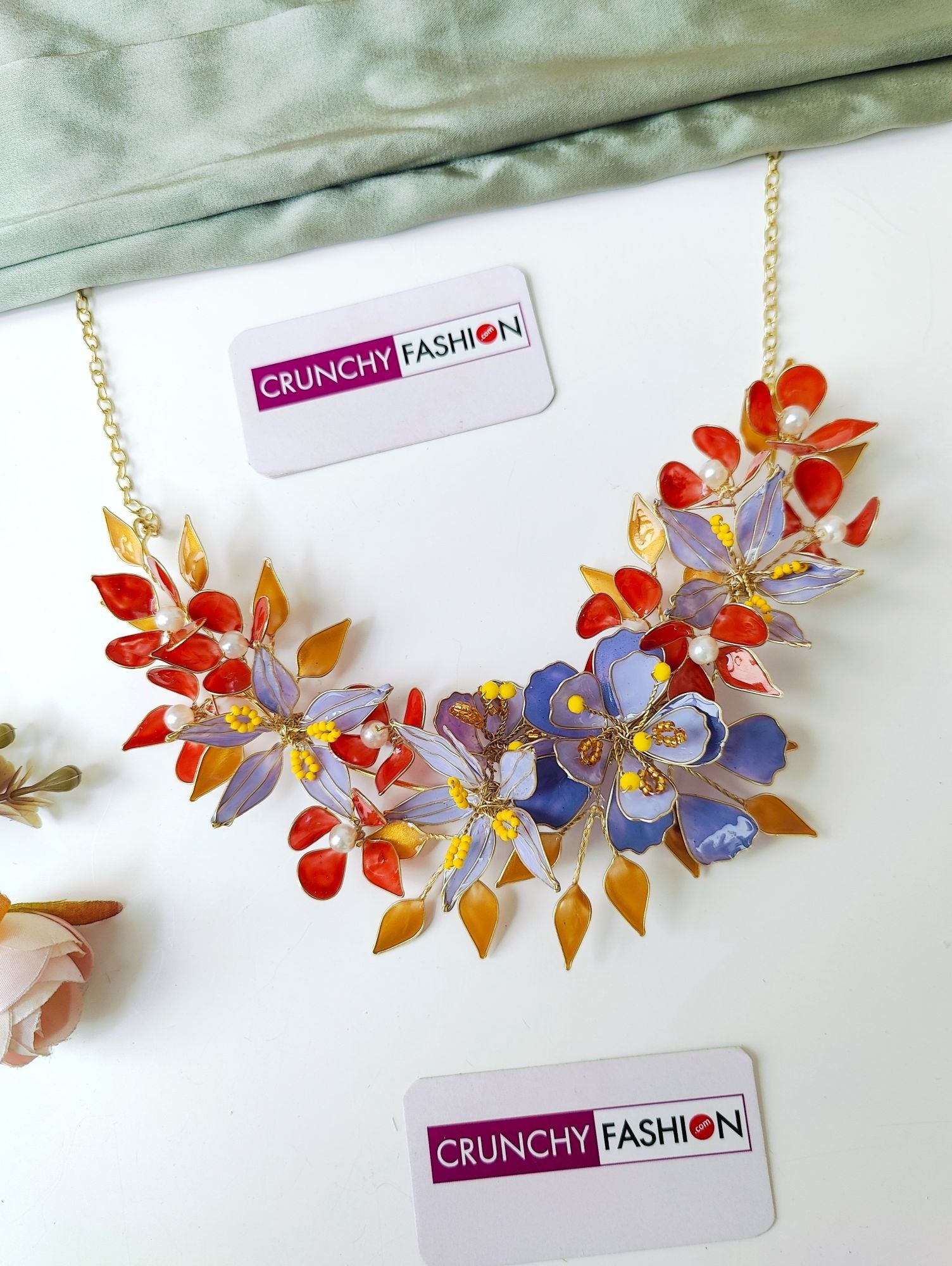 Orange Lavender Floral Haldi Bridal Jewelry Set