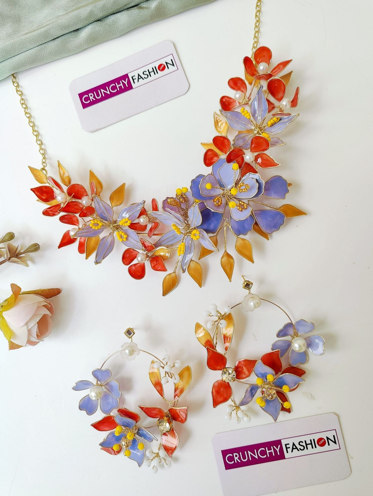 Orange Lavender Floral Haldi Bridal Jewelry Set