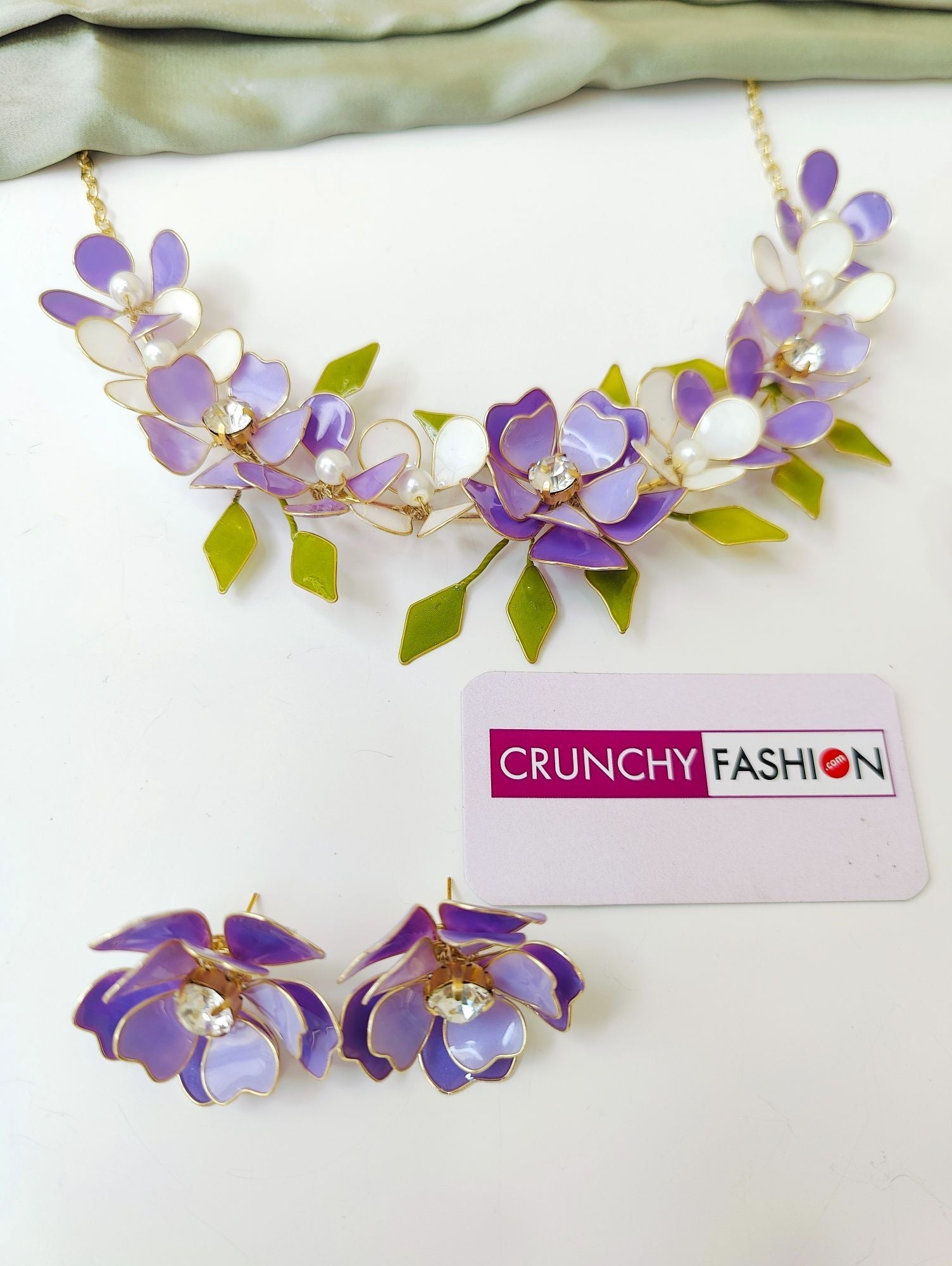 Lavender Floral Resin Bridal Haldi Necklace Set