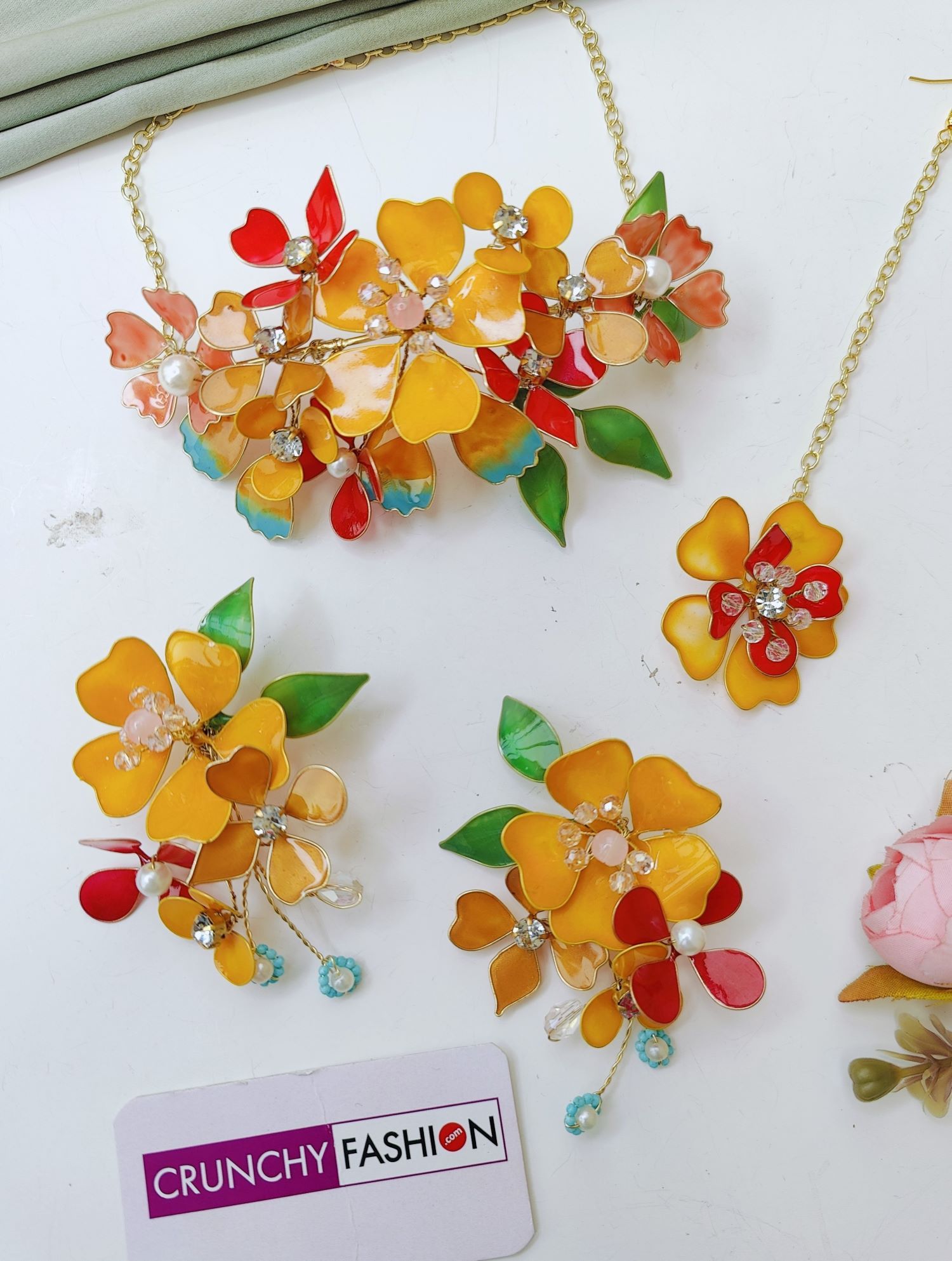 floral resin flower jewelry haldi jewellery set for wedding