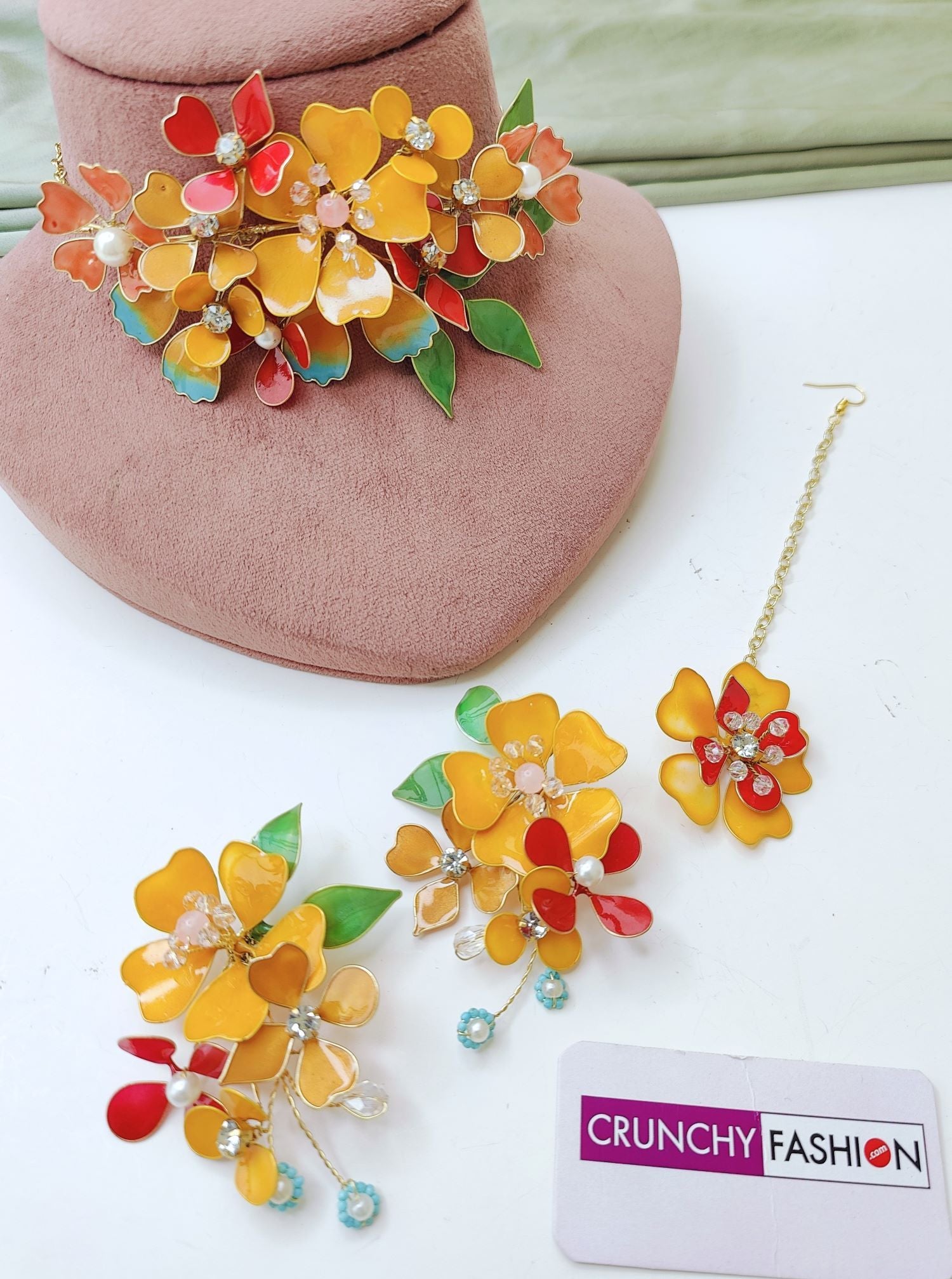floral resin flower jewelry haldi jewellery set for wedding