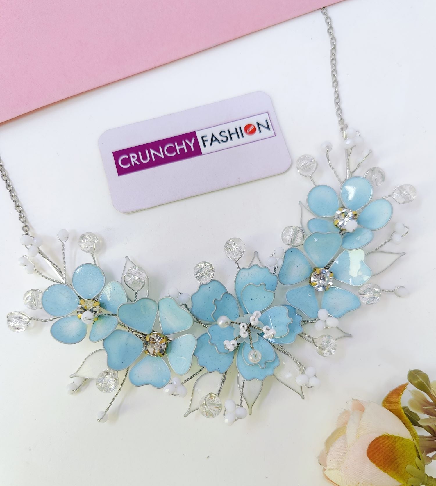 sky blue floral handmade resin jewellery set for haldi and mehndi