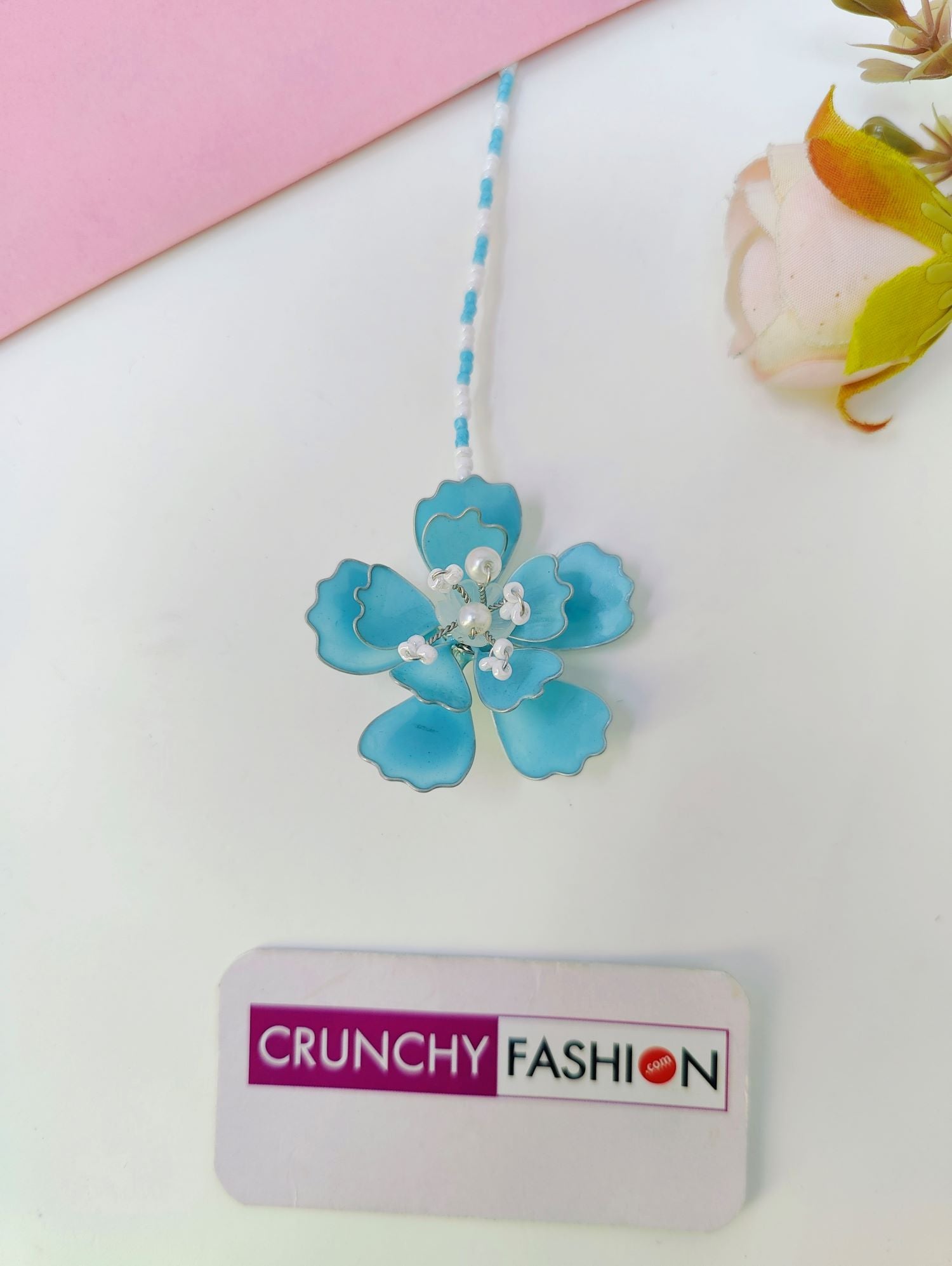 sky blue floral handmade resin jewellery set for haldi and mehndi