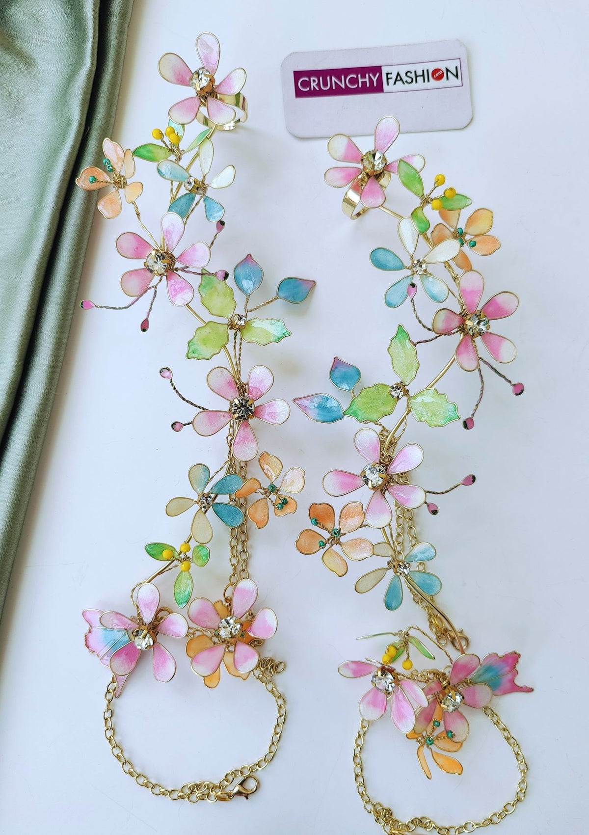 multicolor handmade resin bridal jewelry set, floral haldi mehndi