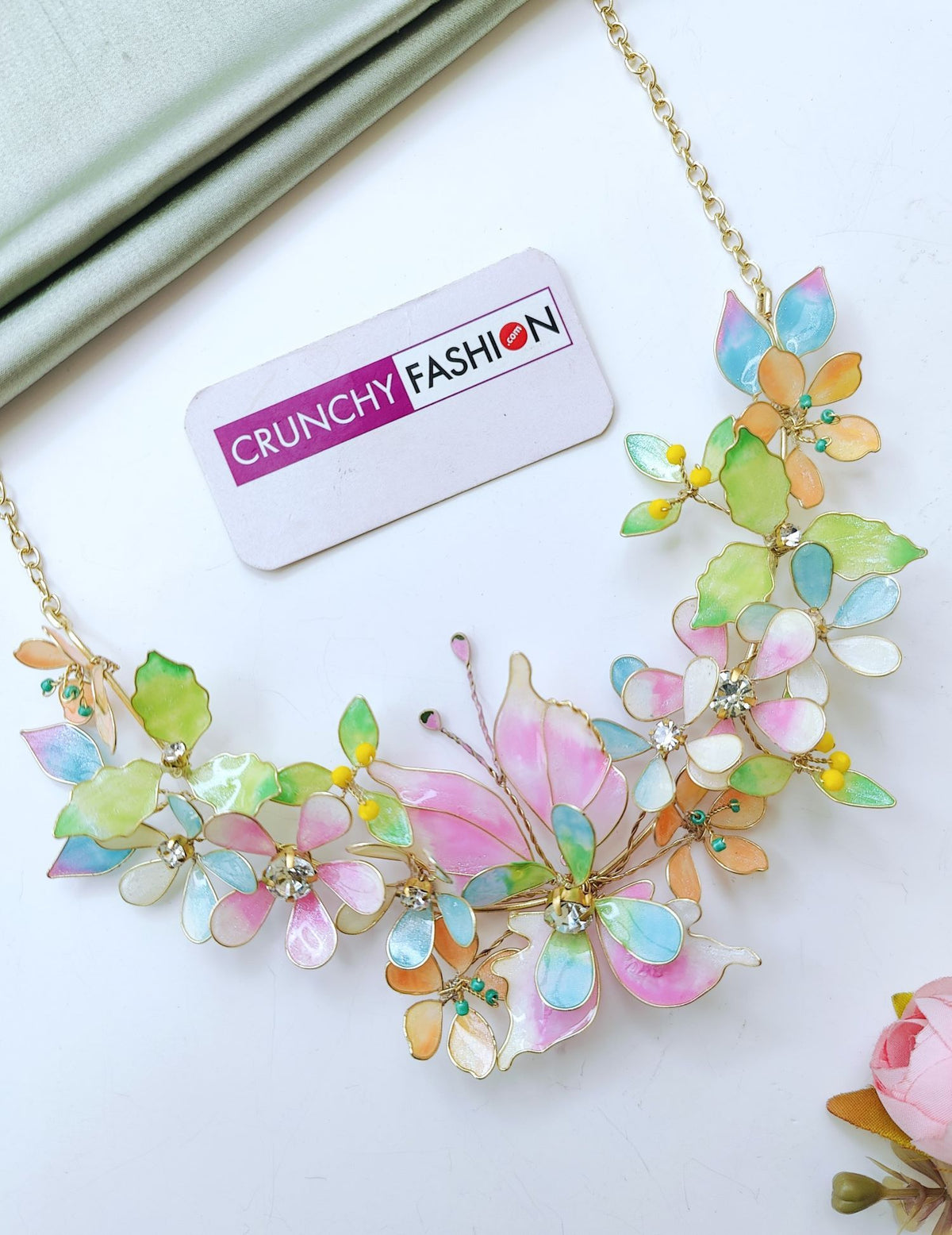 multicolor handmade resin bridal jewelry set, floral haldi mehndi