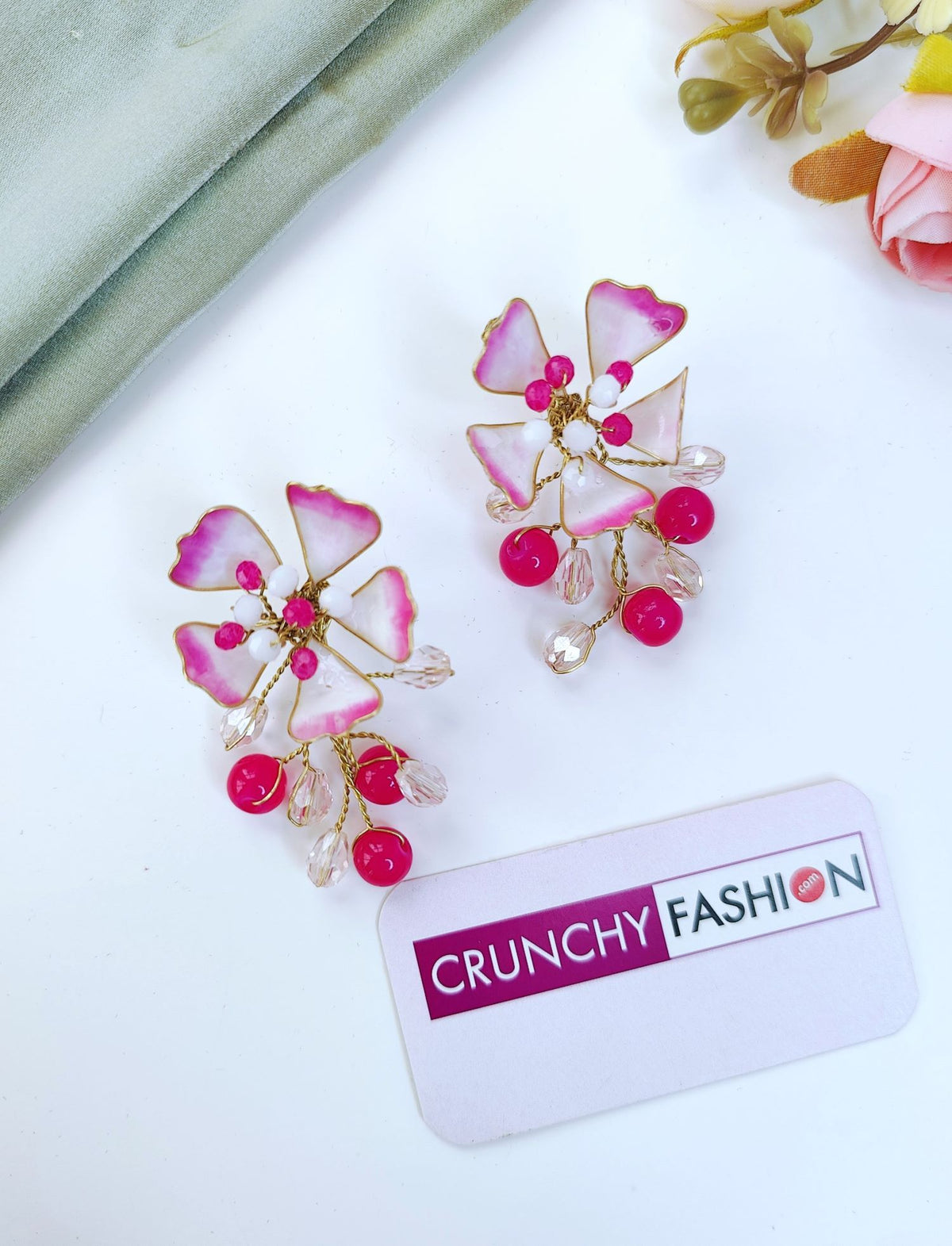 pink and white handmade flower resin jewellery set for haldi mehndi