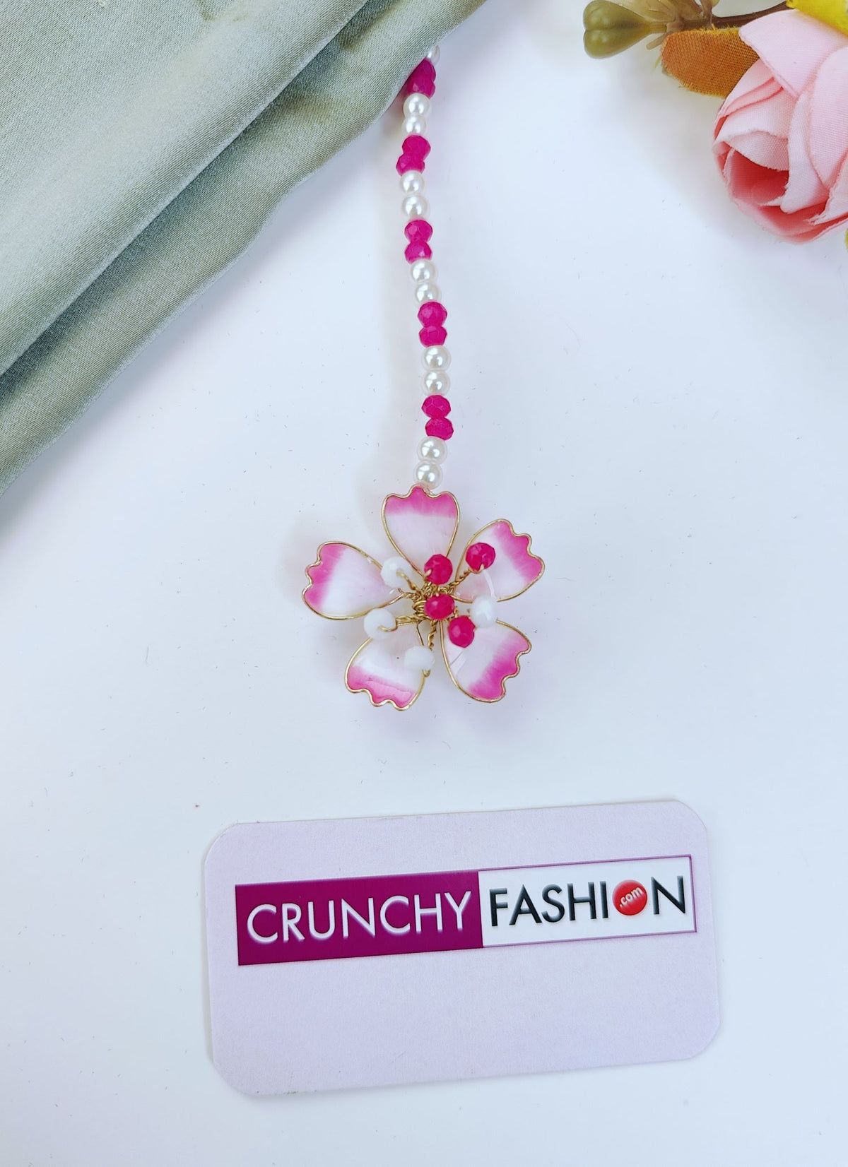pink and white handmade flower resin jewellery set for haldi mehndi