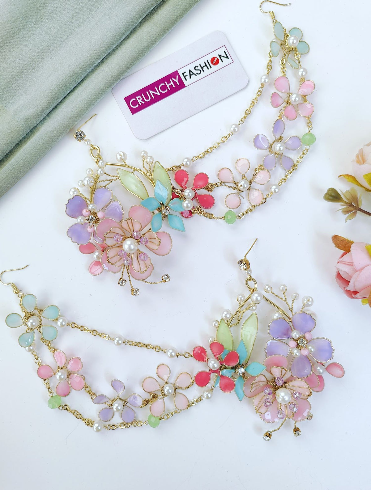 multicoloured floral resin jewellery set, handmade haldi mehndi jewelry