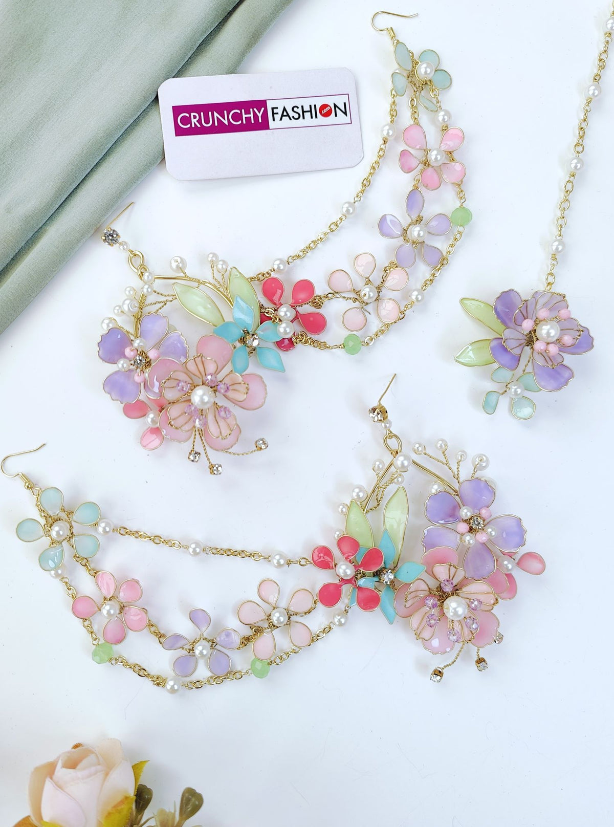 multicoloured floral resin jewellery set, handmade haldi mehndi jewelry