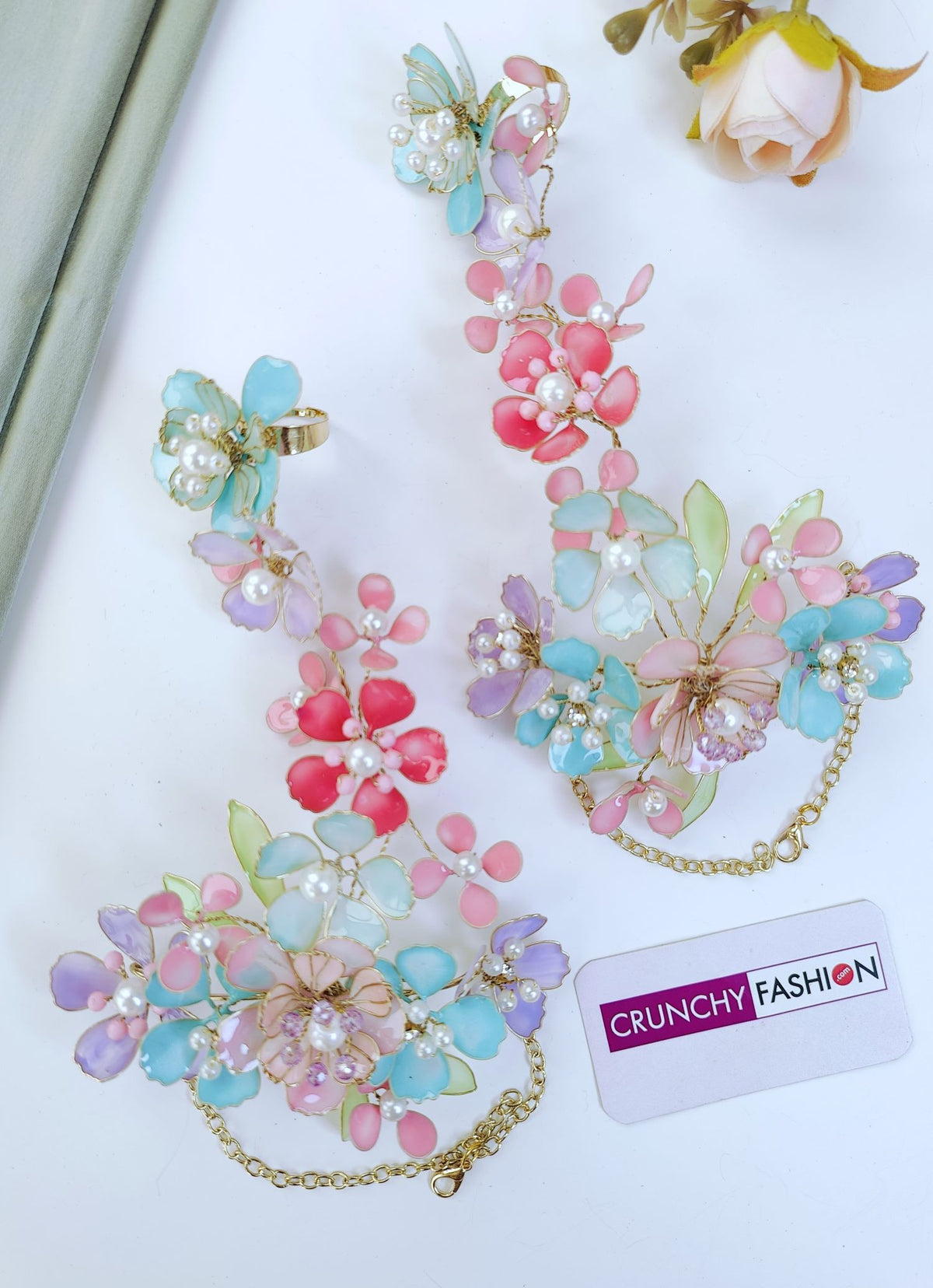 multicoloured floral resin jewellery set, handmade haldi mehndi jewelry