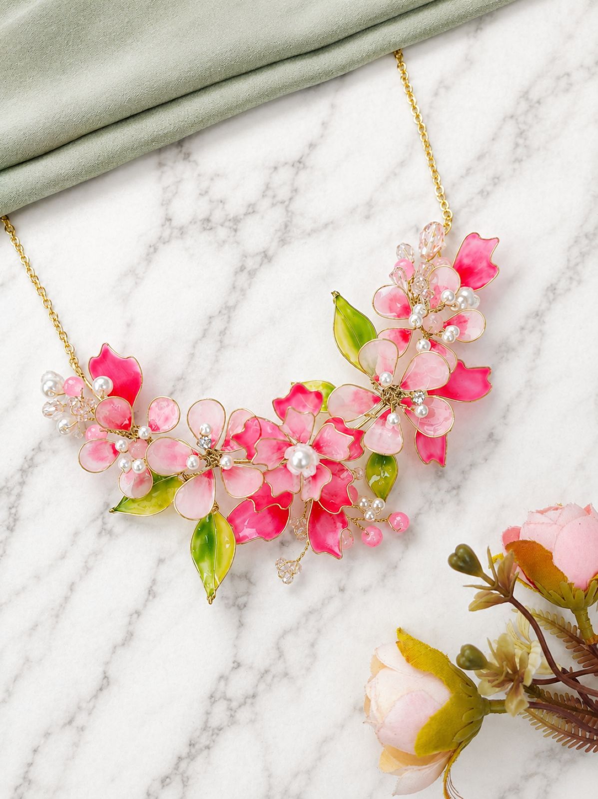 baby pink floral resin jewellery set for haldi mehndi, lightweight