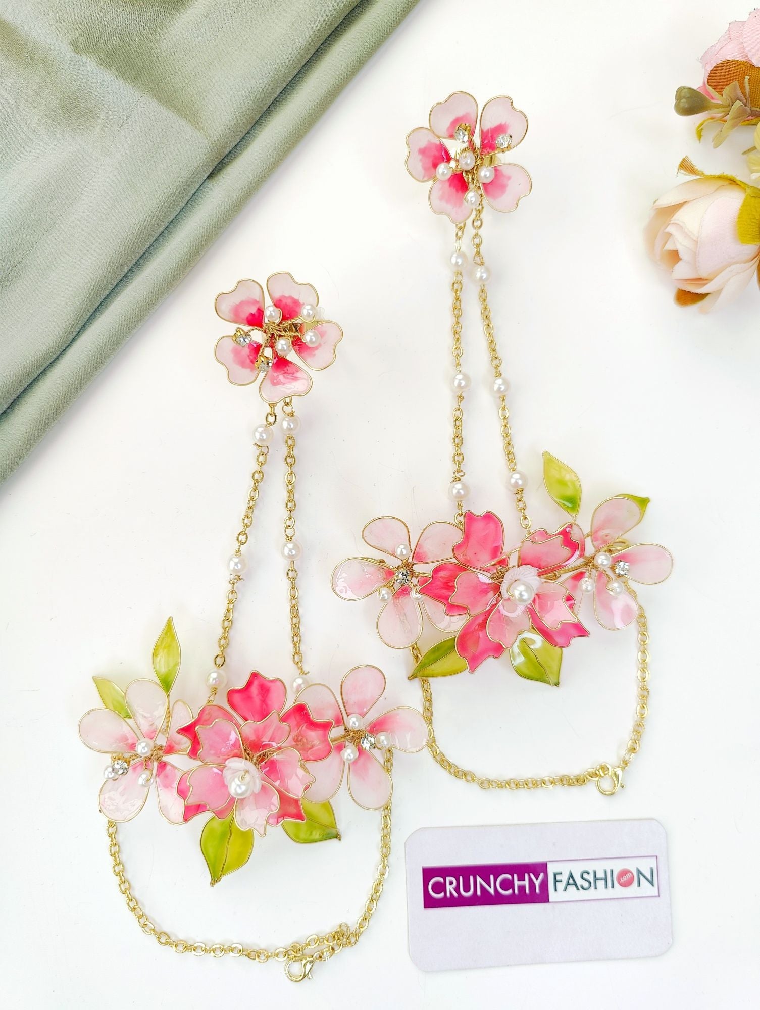 baby pink floral resin jewellery set for haldi mehndi, lightweight