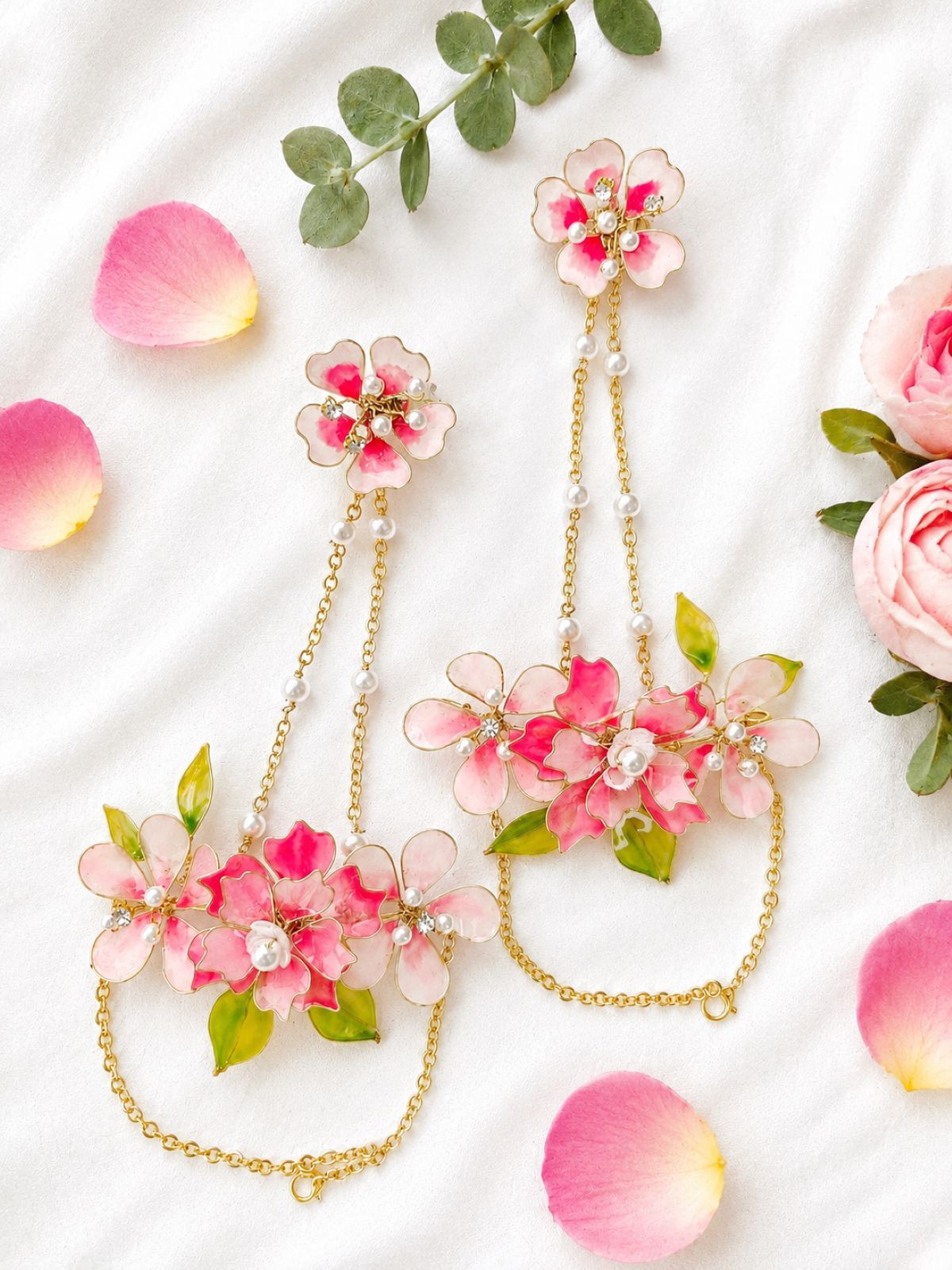 baby pink floral resin jewellery set for haldi mehndi, lightweight