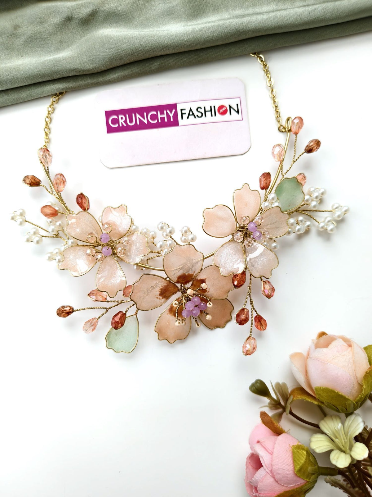 peach pastel floral resin jewellery set for haldi and mehndi