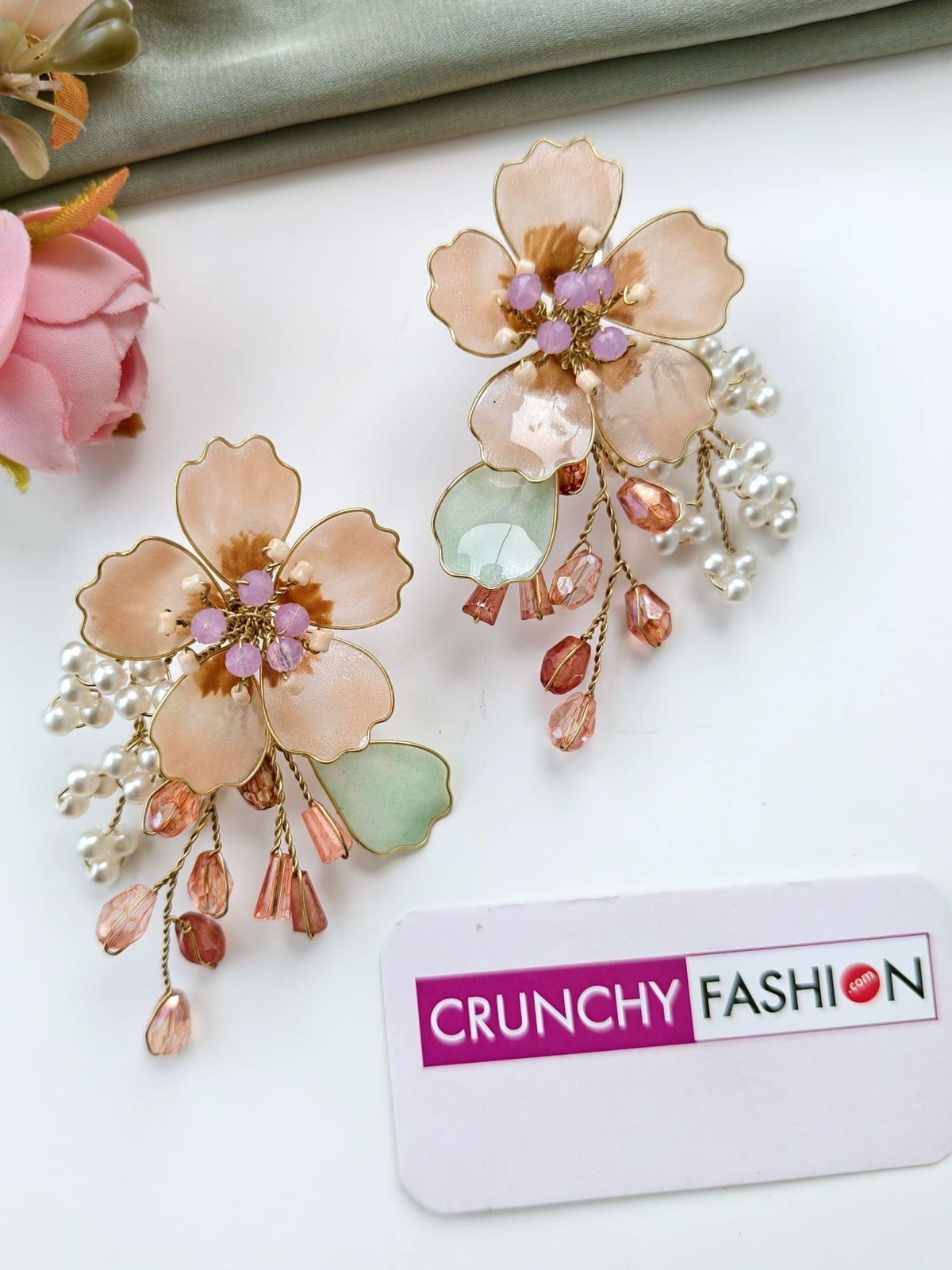 peach pastel floral resin jewellery set for haldi and mehndi