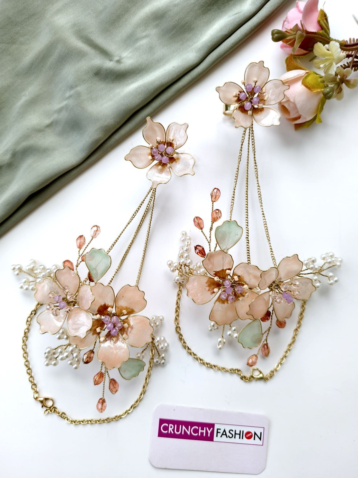 peach pastel floral resin jewellery set for haldi and mehndi
