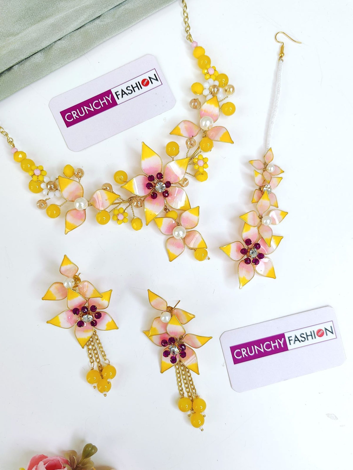 yellow resin jewellery haldi mehndi bridal set floral design for Brides 2026