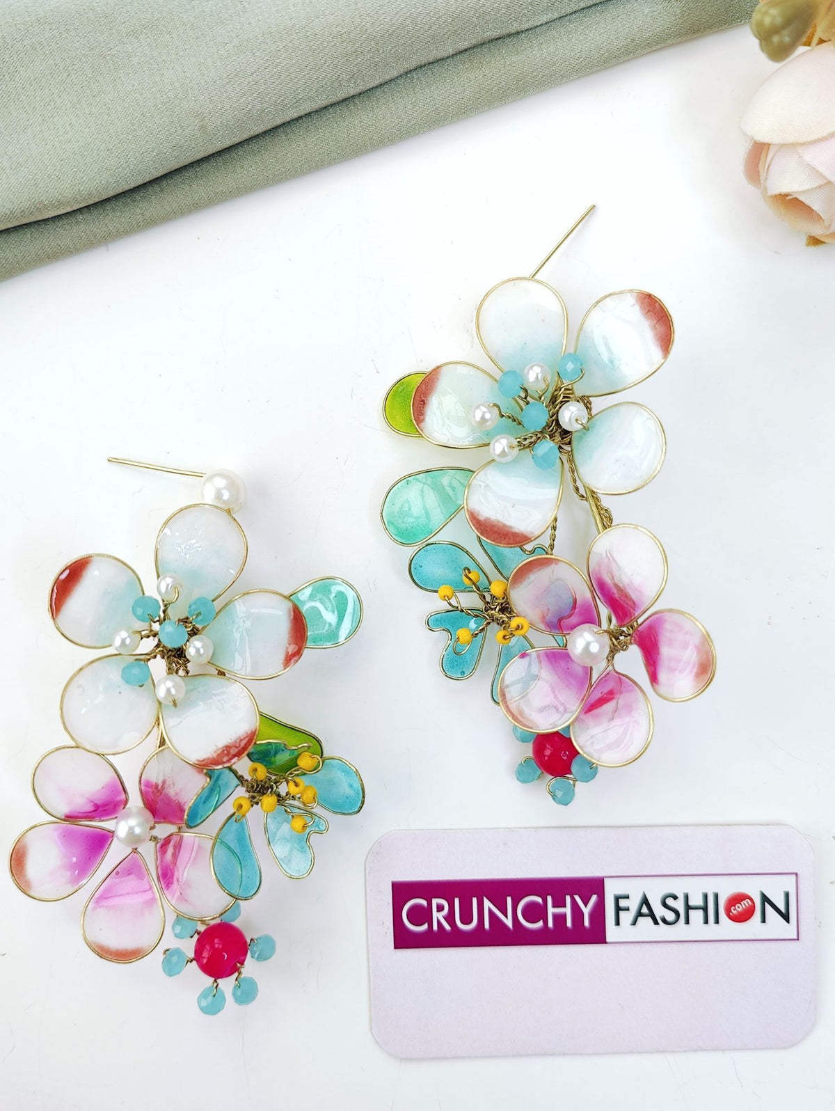 sky blue and pink floral resin jewellery set for haldi mehendi