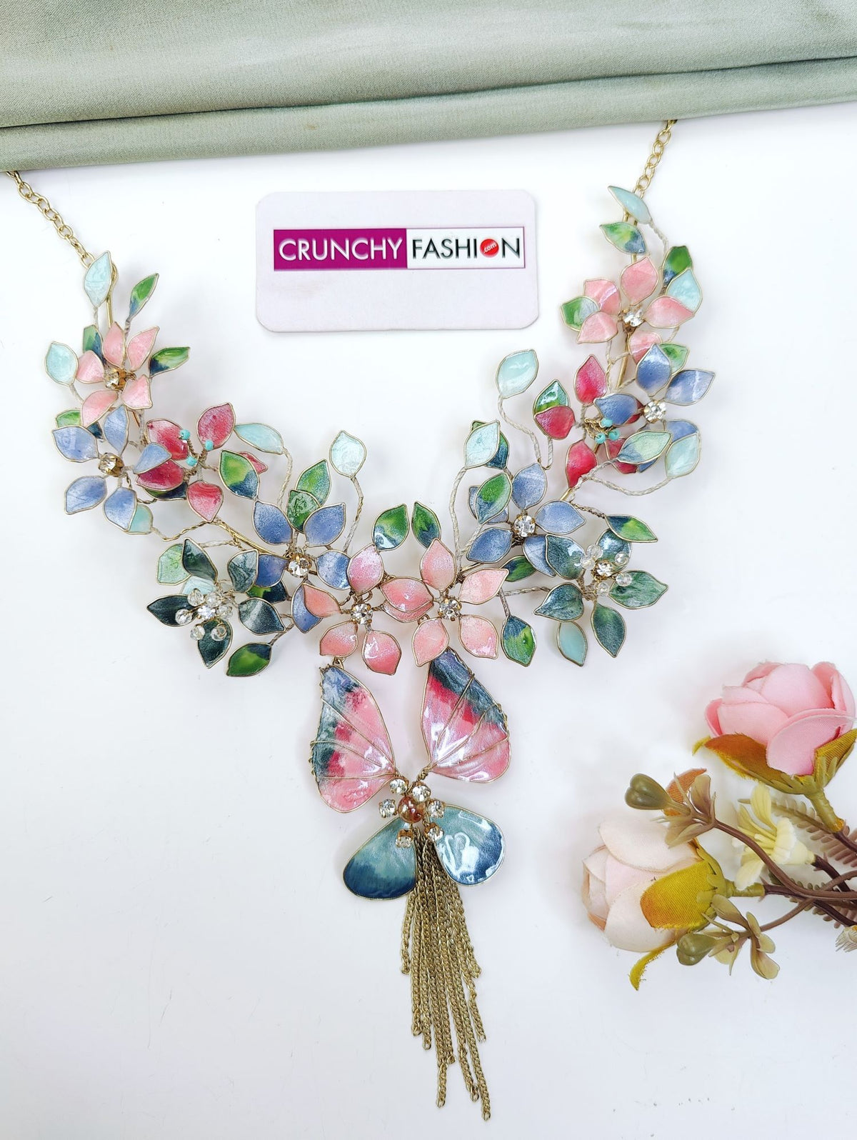 pink blue butterfly resin jewellery set for haldi mehndi bride