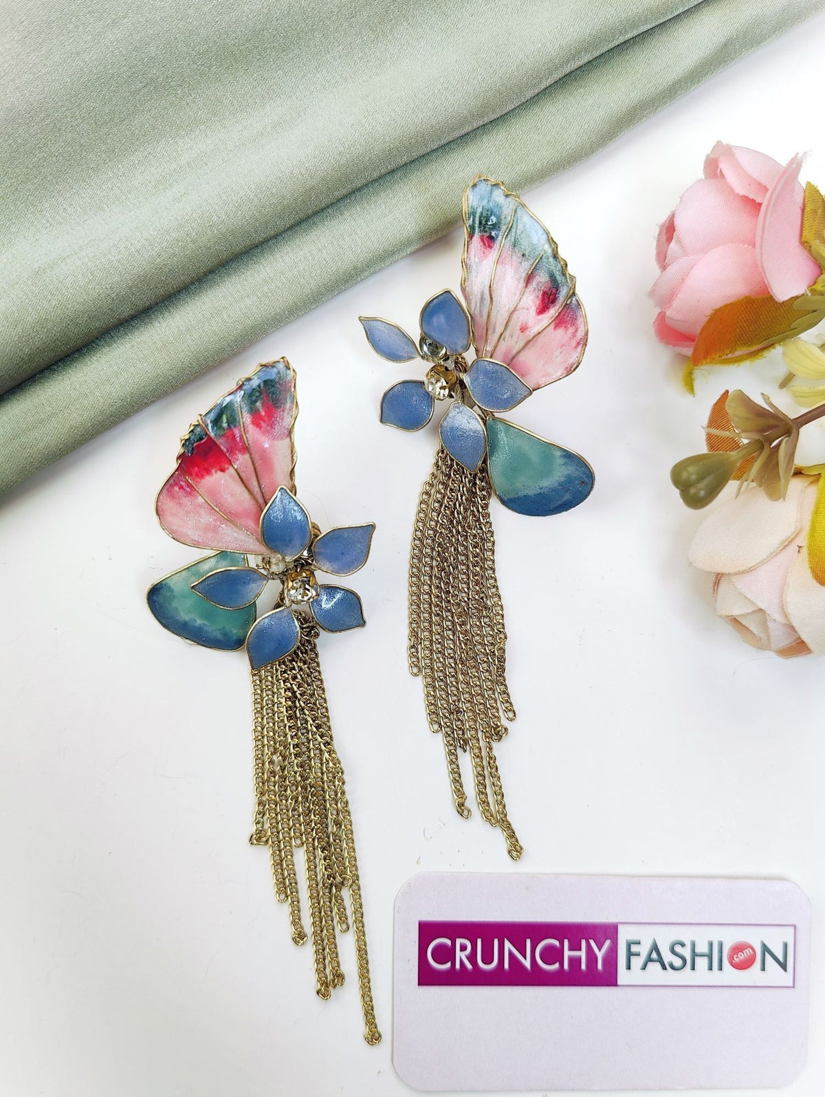 pink blue butterfly resin jewellery set for haldi mehndi bride