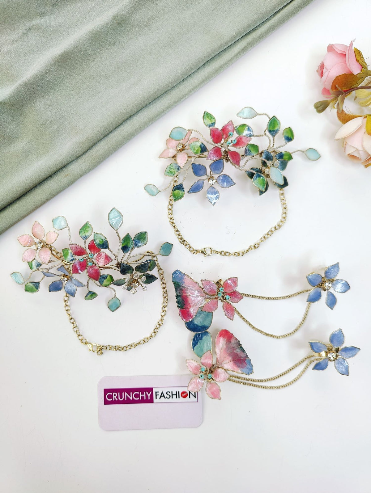 pink blue butterfly resin jewellery set for haldi mehndi bride