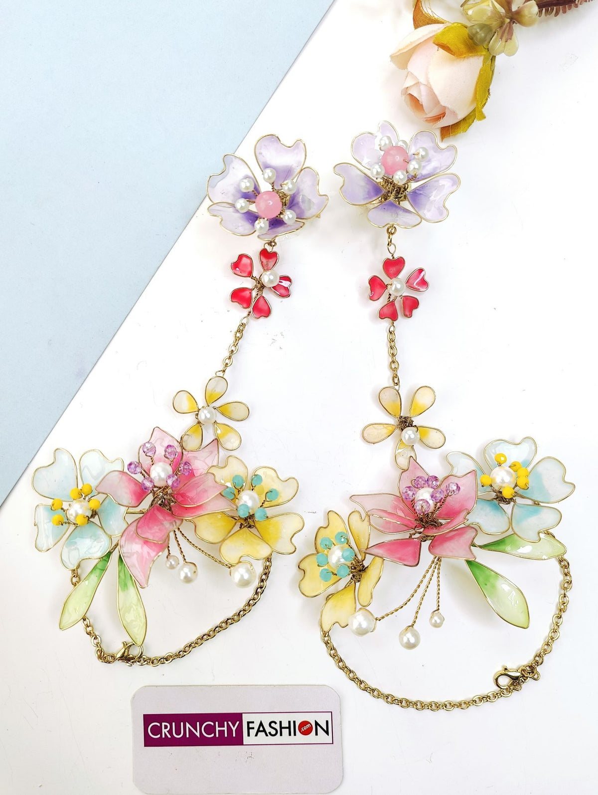 multicolor floral resin jewellery set, handmade carnival jewelry