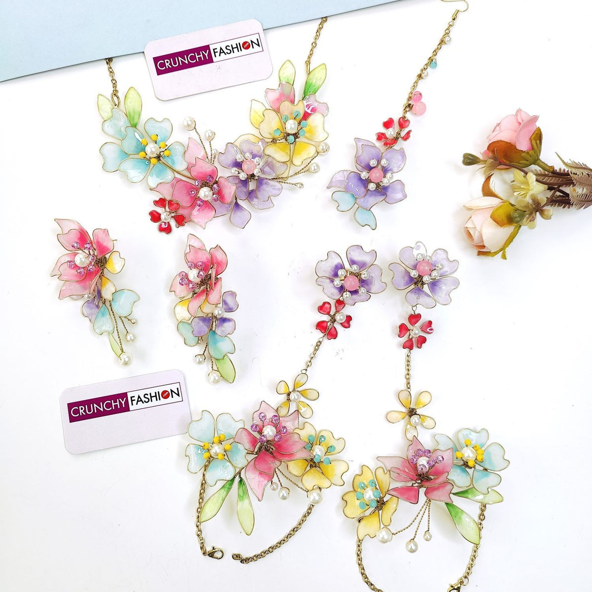 multicolor floral resin jewellery set, handmade carnival jewelry