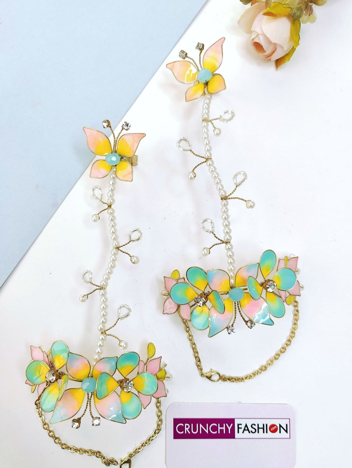 multicolor resin butterfly jewellery set for haldi and mehendi