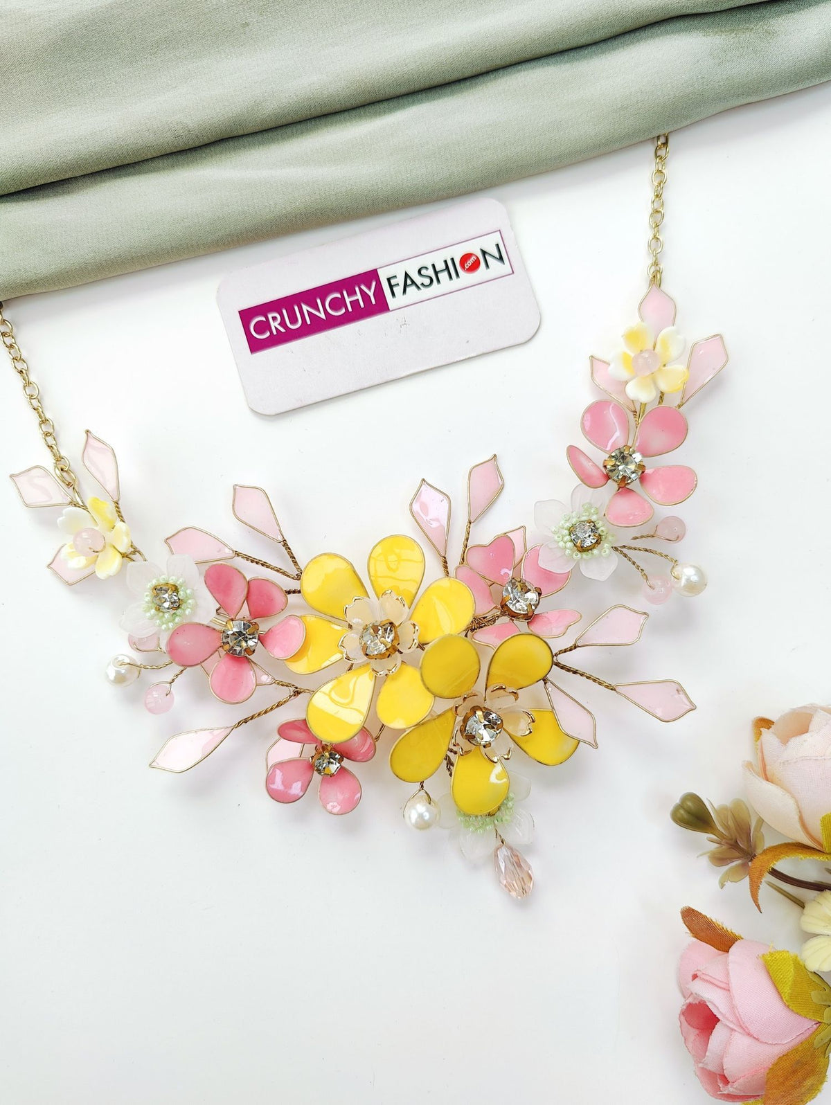 Pink and yellow resin floral jewellery set for haldi brides 2026