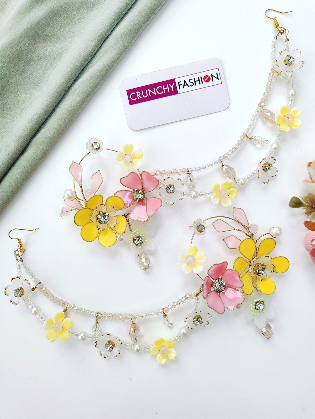 Pink and yellow resin floral jewellery set for haldi brides 2026