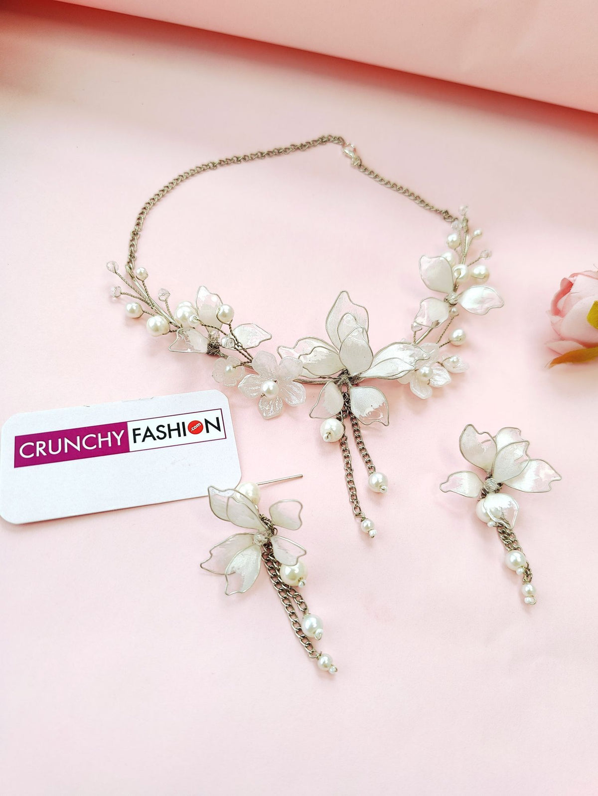 White floral resin jewellery set, lightweight haldi and bridal design