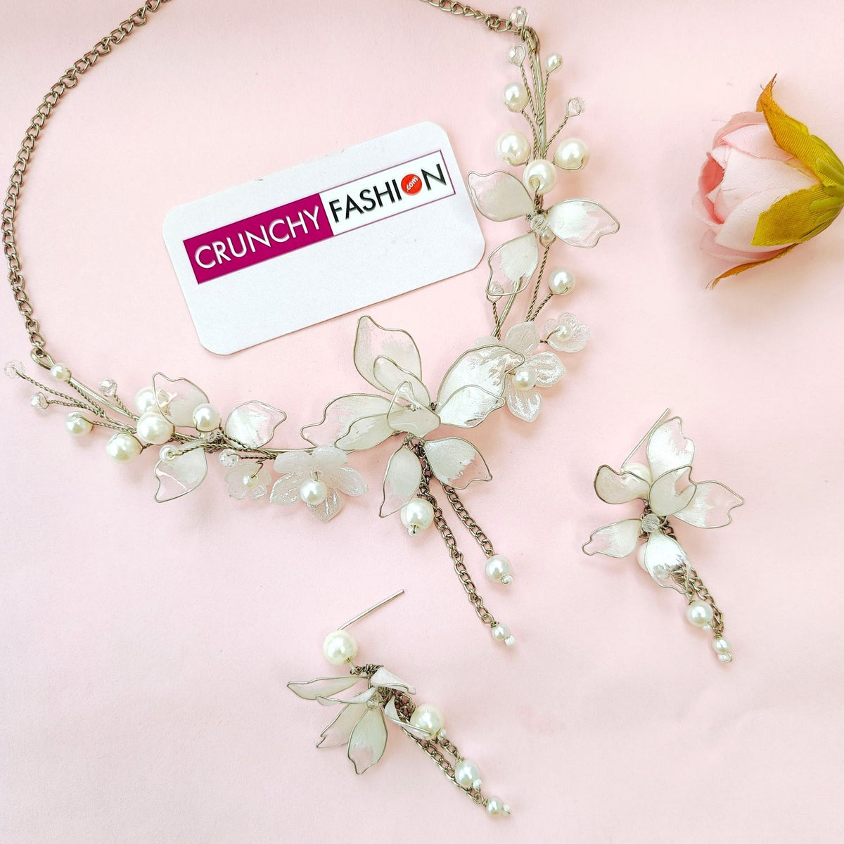 White floral resin jewellery set, lightweight haldi and bridal design